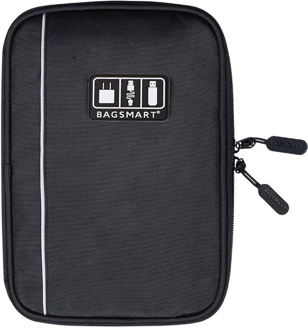 BAGSMART Grand Electronique Trousse d'organisateur de voyage, Accessoires techniques Sac de rangement de cordon pour téléphone, Banque de puissance, SD Carte, Câbles, Noir