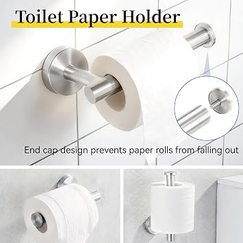 HOMOTEK 4 Pieces Bathroom Accessories Hardware Set, 24 inch Towel Bar, Towel Ring, Robe Hook, Toilet Paper Holder, Stainless Steel Rack Kit Wall Mounted, Brushed Stainless Steel