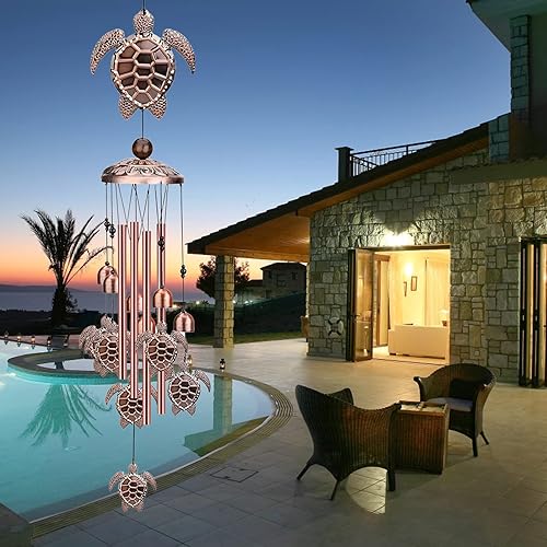 Miniatura 4 de Choha Campanillas de viento de tortuga marina para exteriores, campanillas de viento de metal para exteriores, campanilla de viento conmemorativa