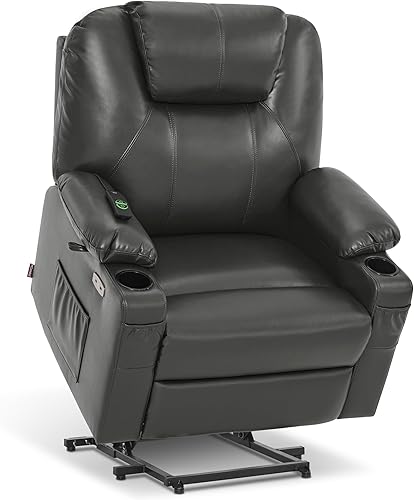Miniatura 22 de MCombo Sillón reclinable eléctrico con capacidad de elevación, masaje y calor para ancianos, 3 posiciones, 2 bolsillos laterales y portavasos