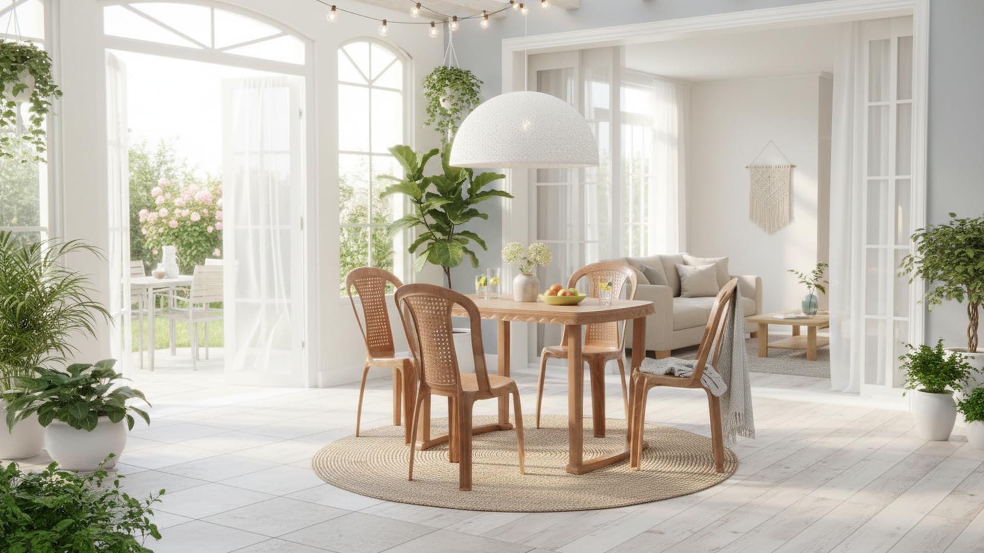 Nilkamal Shahensha Rectangular 4 Seater Virgin Plastic Dining Table Set for Dining Room | Indoor & Outdoor |Home Office | Hotel, Café and Restaurants | 1 Dining Table with 4 Chairs | Color Pear Wood-picture-10