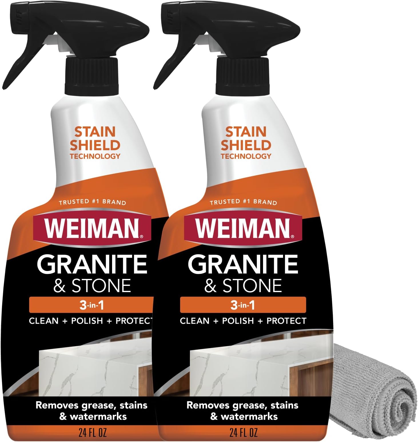 Weiman Granite & Stone 3-in-1 Polish - 2 Pack - 24 Ounce - Streak-Free, pH Neutral Formula for Daily Use on Interior and Exterior Natural Stone
