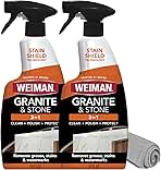 Weiman Granite Cleaner Polish and Protect, Streak Free, pH Neutral Formula for Daily Use on Interior & Exterior Natural Stone with Microfiber Towel, 3 in 1-2 Pack