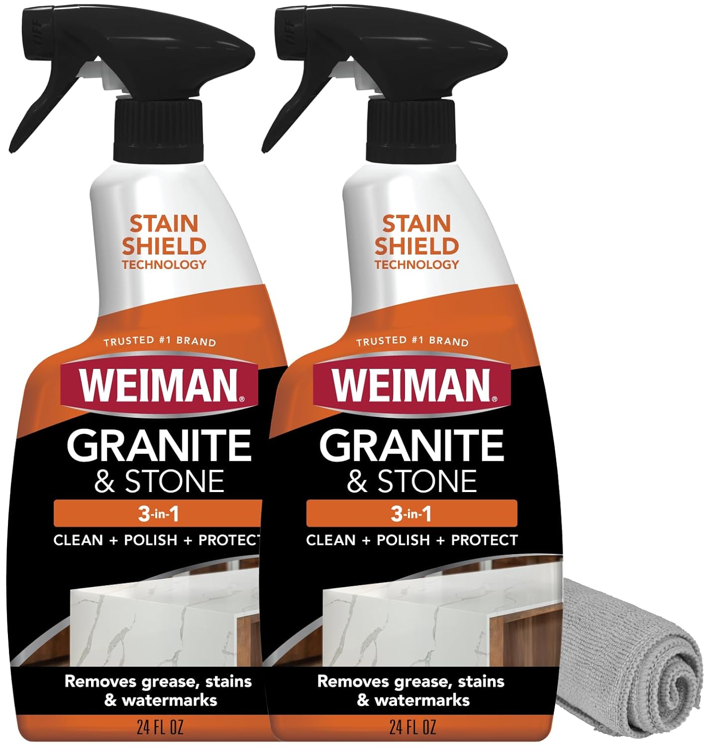 Weiman Granite and Stone Cleaner 3-in-1 Removes Grease Stains Watermarks Streak-Free Formula with Stain Shield Technology Safe on