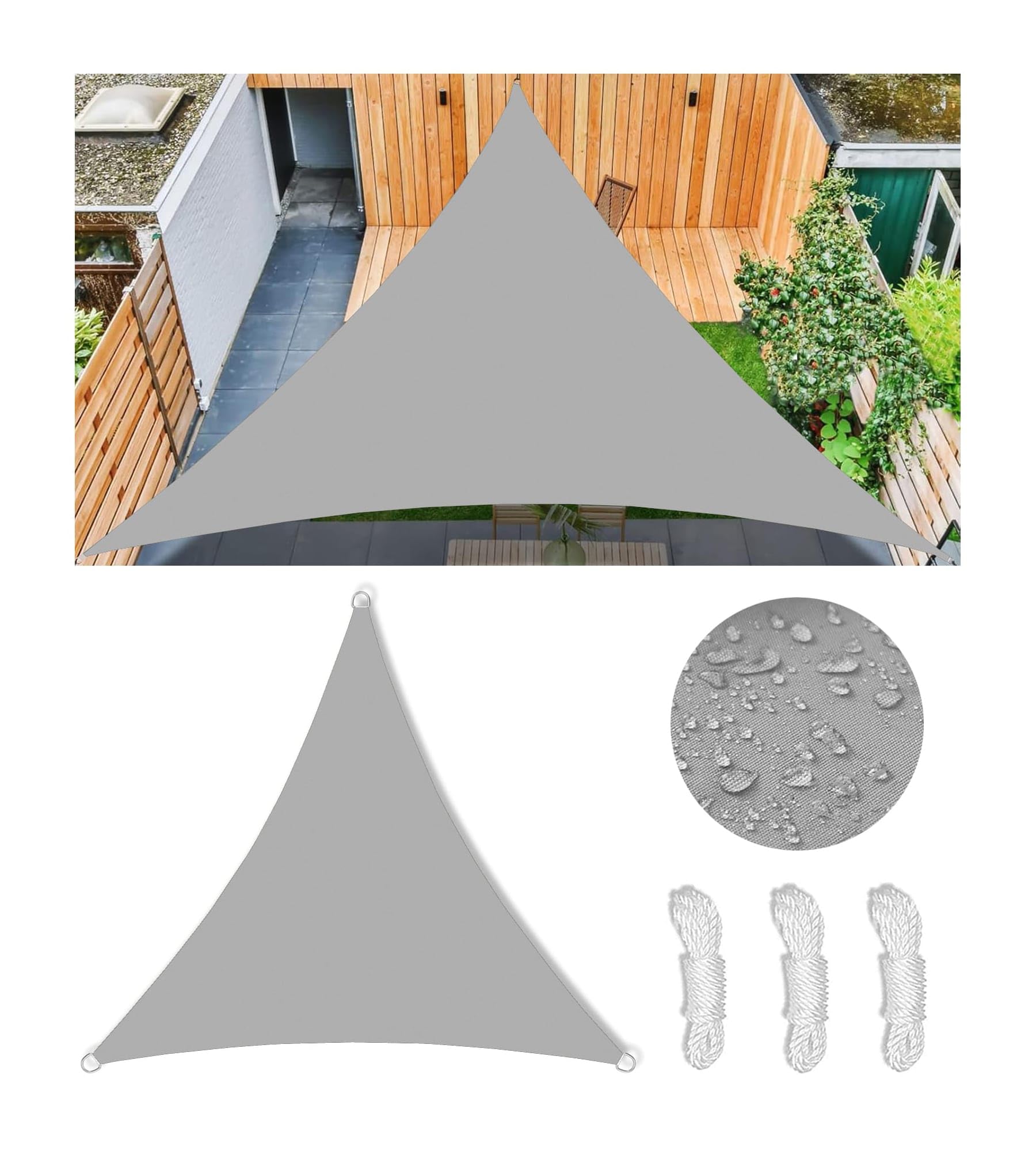 Sonnensegel Wasserdicht Dreieckig Viele Farbe Größe Balkon Sonnenschutz 98% UV Schutz Segeltuch Sonnensegel Markise Reißfest Wetterfest mit D-Ring und Kordel für Balkon Terrasse Garten 1.6x1.6x1.6M