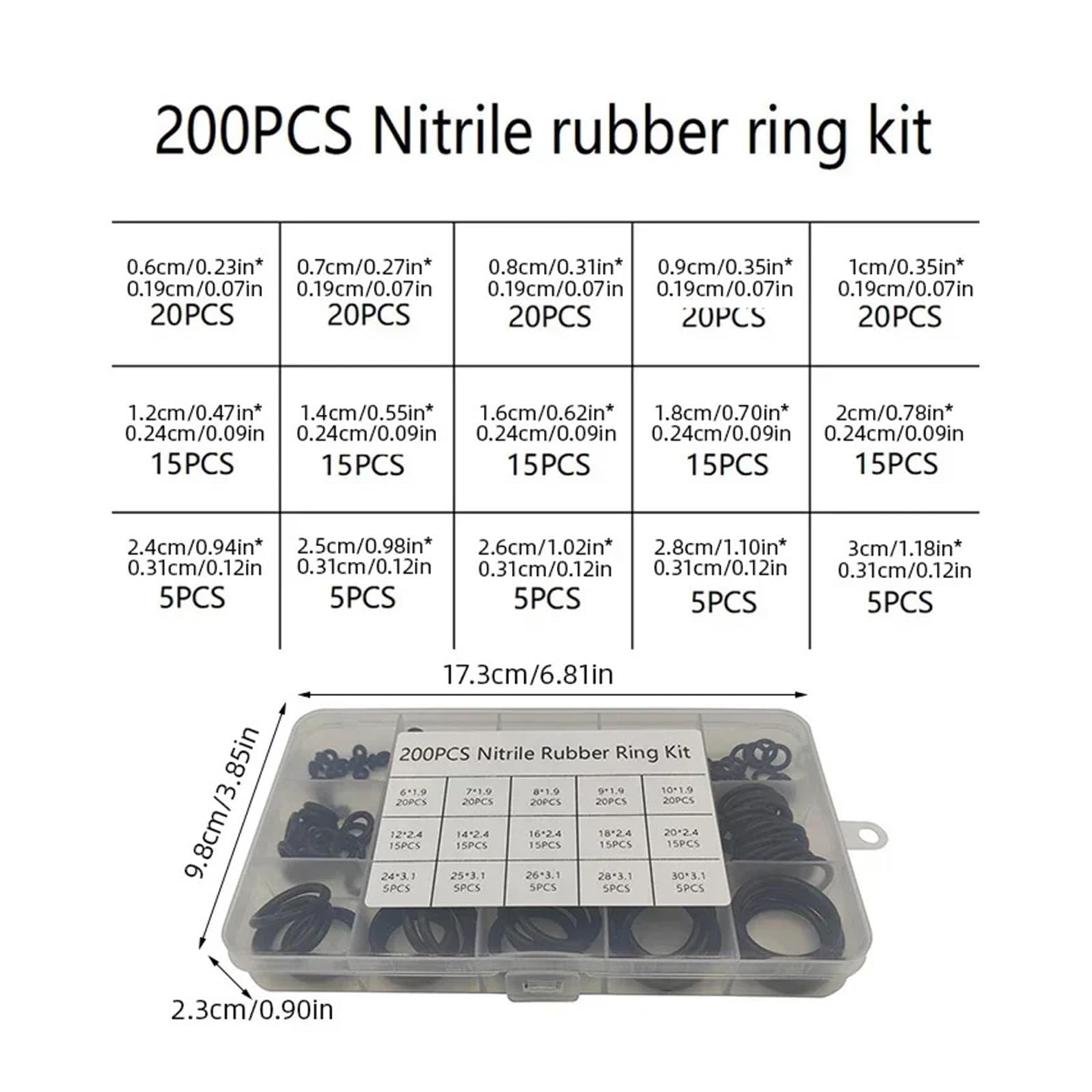 Juego combinado de 200 juntas tóricas goma for accesorios tubería