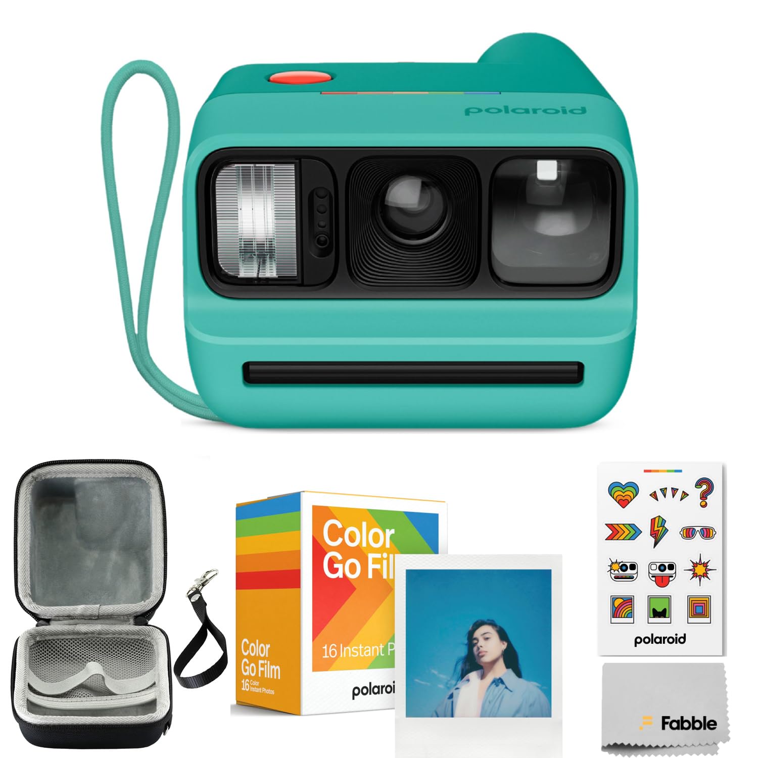 polaroid go generation 3 instant film camera bundle with go color film 16 exposures, protective hard case, wrist strap, usb-c cable & accs. for instant photography (teal)