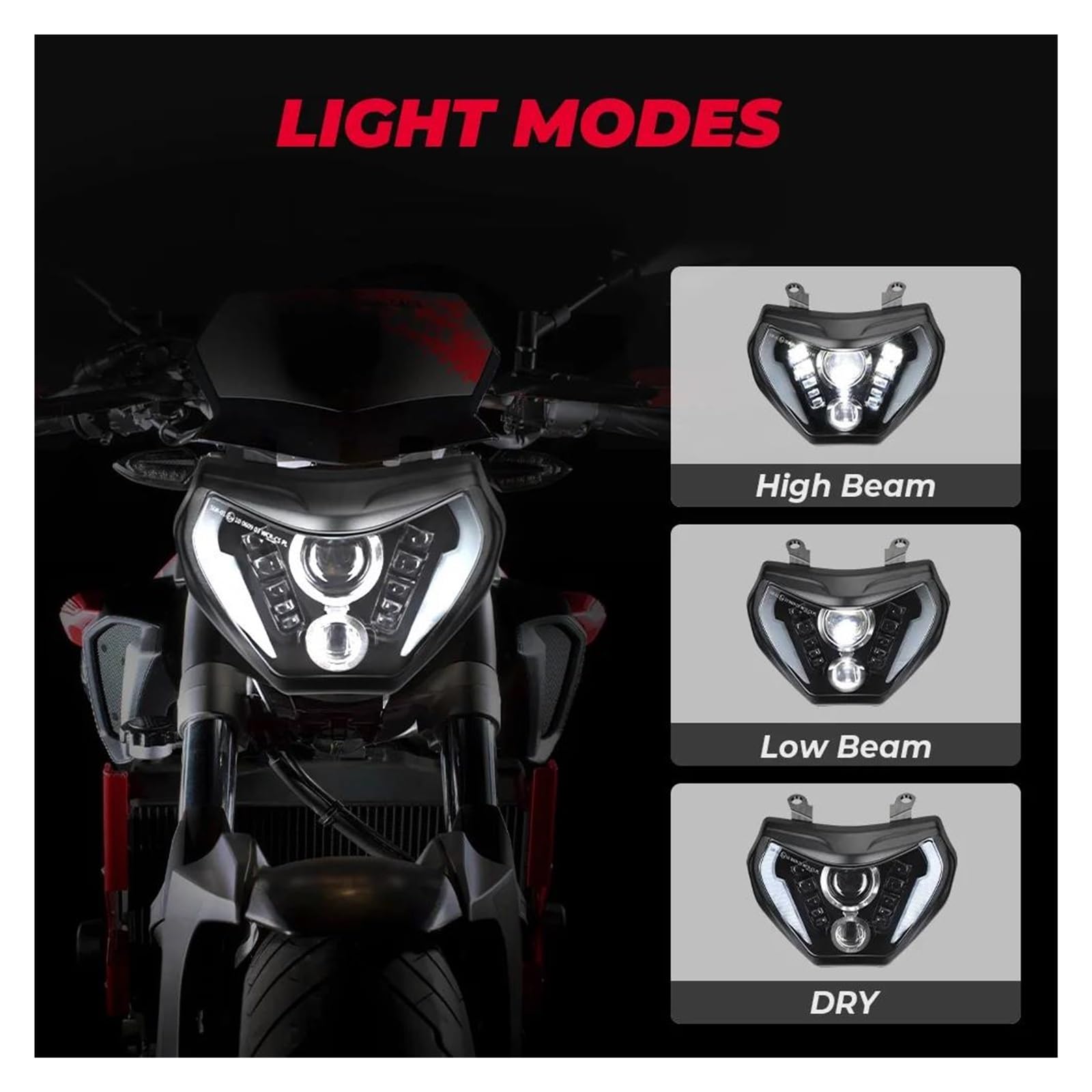 Zestaw reflektorów motocyklowych LED do MT09 2014-2016, MT07 2018-2019, certyfikat E-MARK, wodoodporny 110 W, z DRL