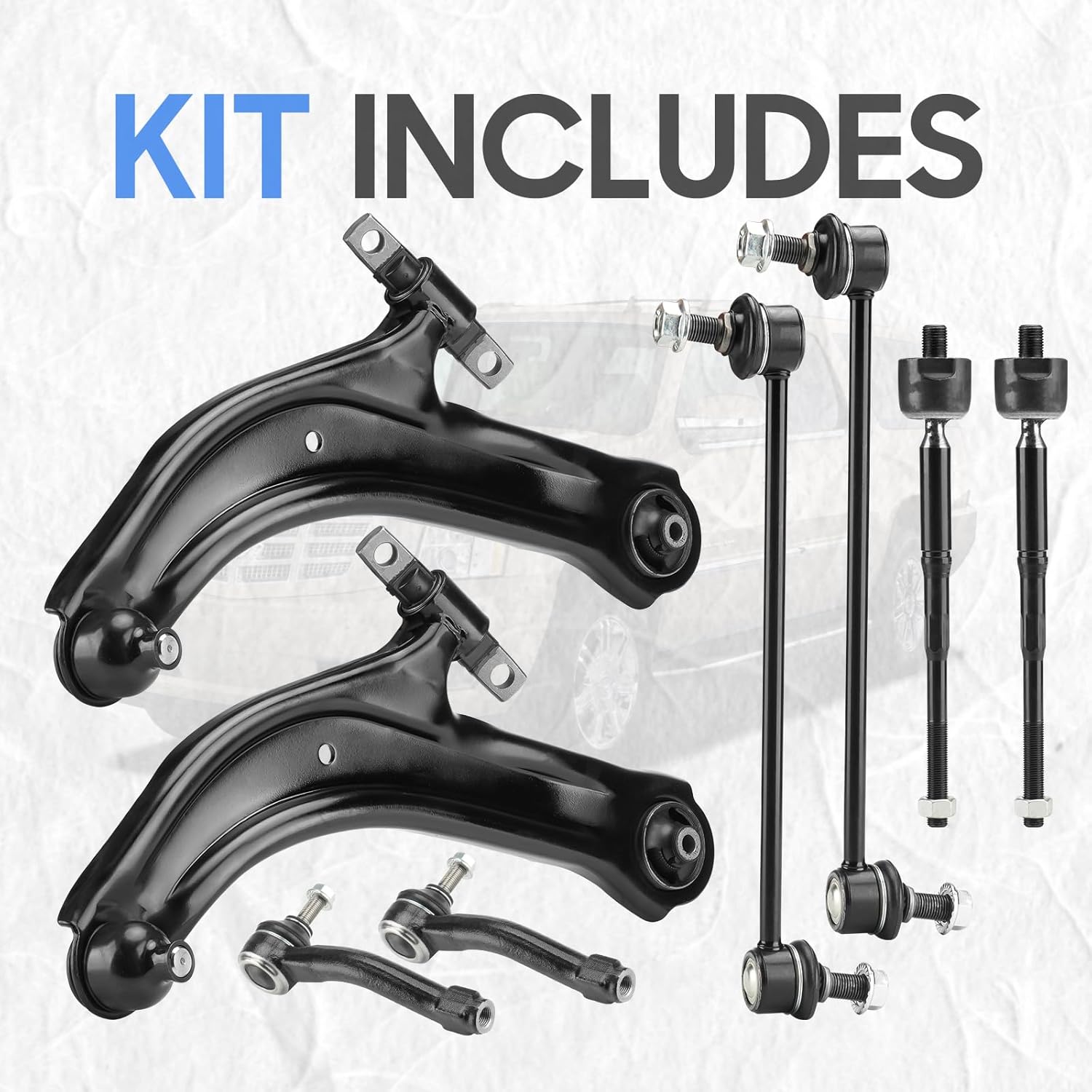 Front Lower Left&Right Control Arms w/Ball Joints Stabilizer/Sway Bar End Links Tie Rods Suspension Kit for 2007-2012 Nissan Sentra (8pc)