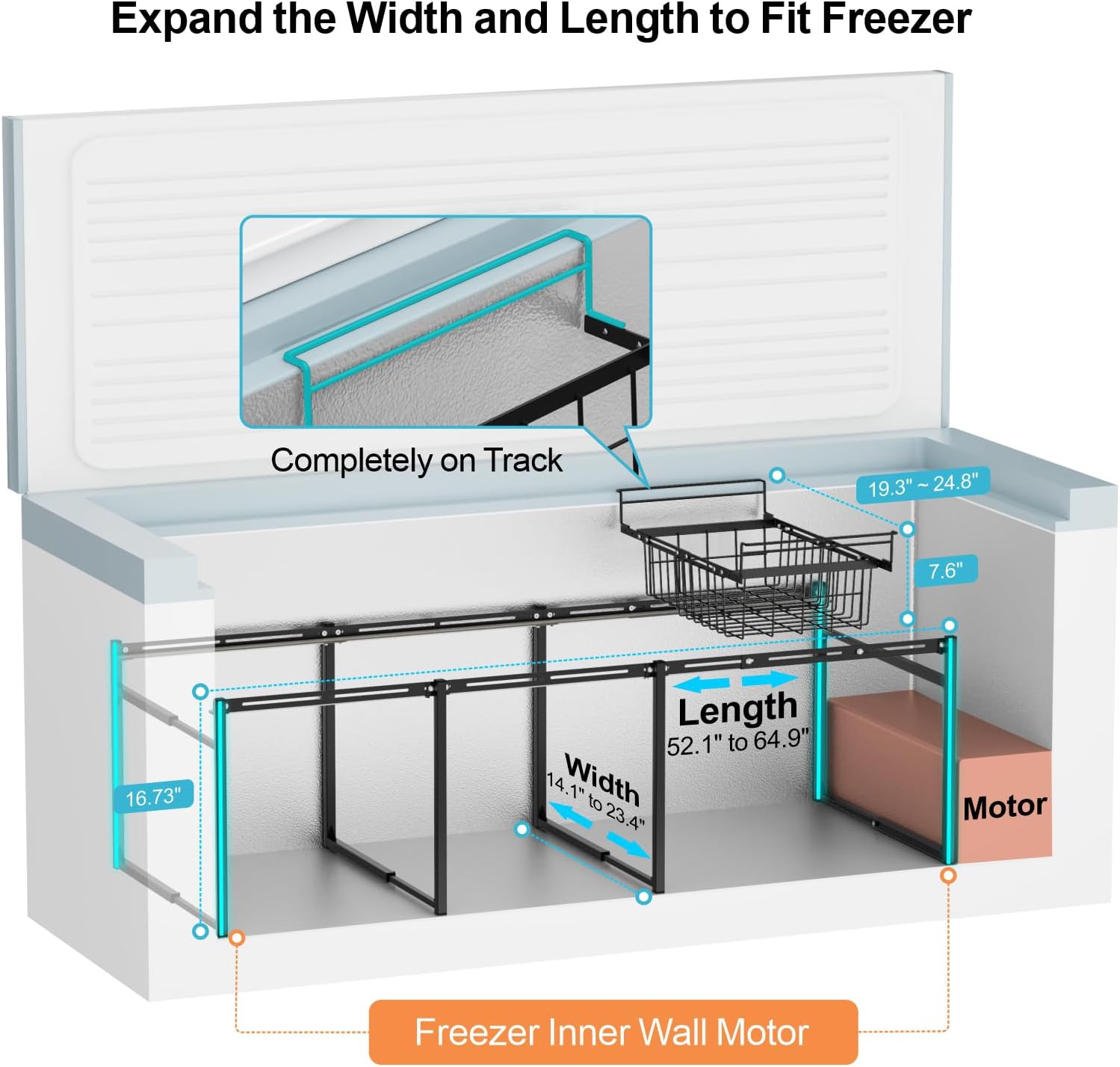 iSPECLE Freezer Organizer System - Fits 20 Cu.Ft Deep Freezer 2pc Hanging Chest Freezer Organizer & 4pc Stackable Freezer Bins & 2 Tier Freezer Rack Easy Slide to Find and Get Food, Black