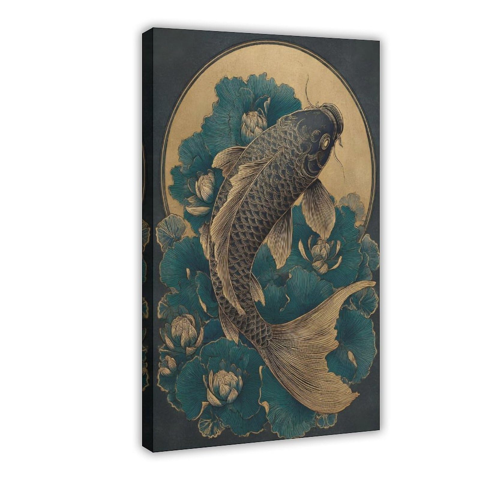 Fvkfvk Frame-Style Japanese Koi Lotus Pond Black Koi Canvas Poster For Dorm Room Decor Gift