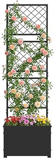 aboxoo 52" Metal Planter Box with Privacy Screen Trellis Raised Bed | Outdoor raised garden bed; Standing flower bed; Built-in drainage holes; Privacy screen trellis; Durable metal