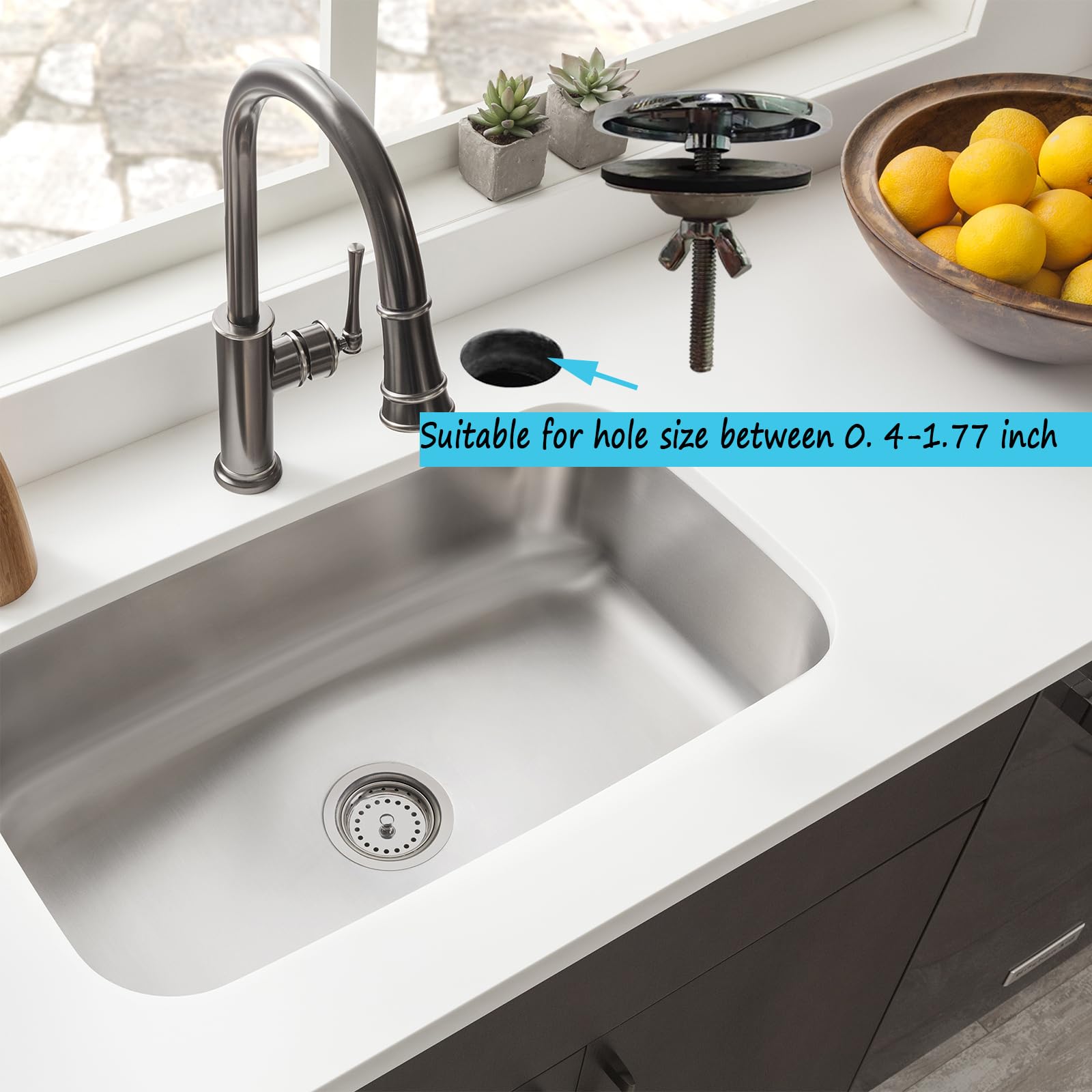 2-Inch Stainless Steel Kitchen Sink Hole Cover – Faucet Hole Plug With Long Threaded Bolt, Easy No-Tool Installation For Countertops