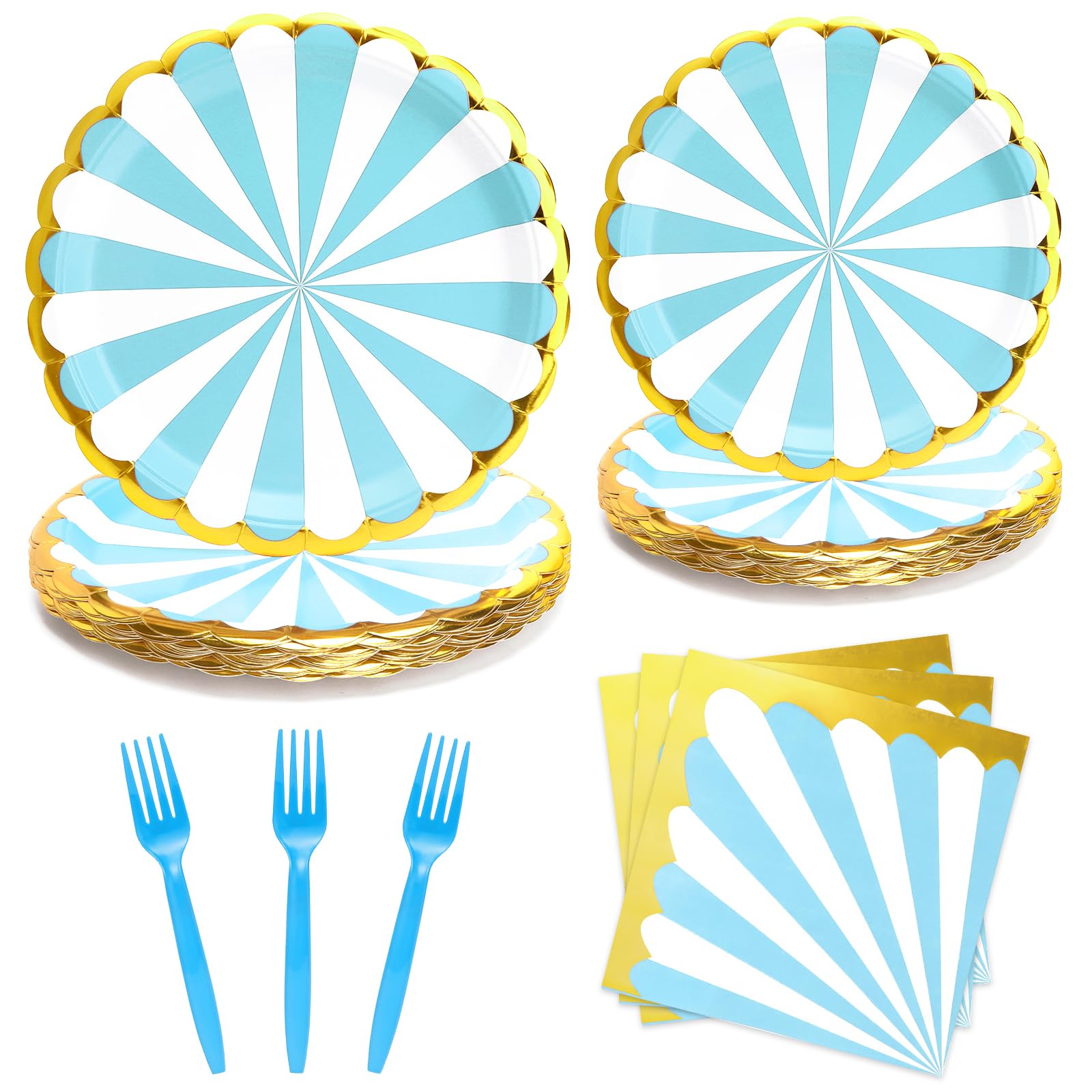 96PCS Party Plates, Blue Paper Plates and Napkins, Disposable Tableware Set, Party Supplies for Kids Birthday Baby Shower Bridal Shower Picnic, Serve for 24 Guests, Blue and White