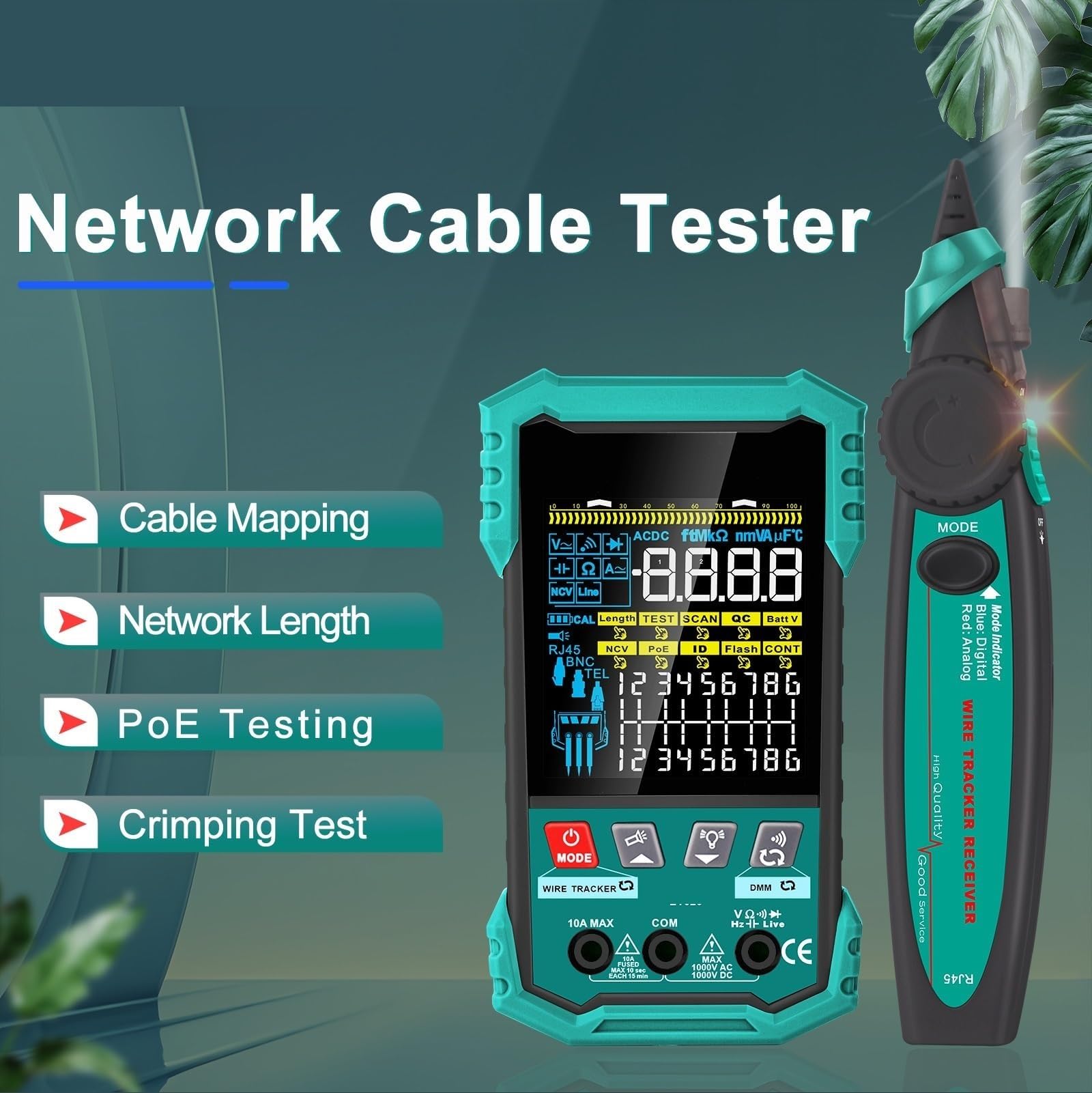 Probador de cables de red, Probador De Cable Red, 2 En 1 400m, Multímetro Inteligente 6000 Cuentas, Herramienta Prueba Engarzado Con Cabezal Cristal Para Mapeo LAN RJ45 POE,para cable de red