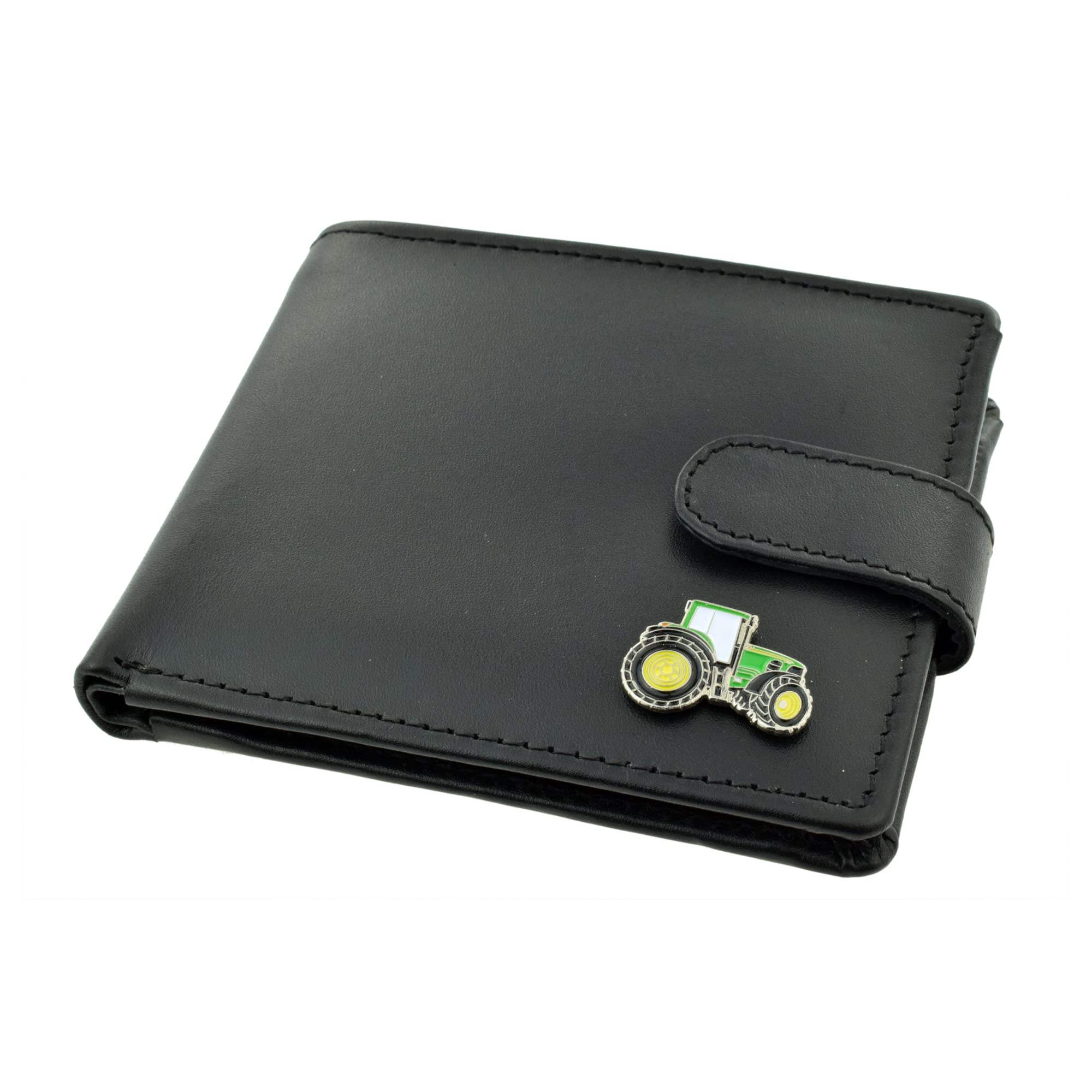 Giftsearch Genuine Black Leather Wallet with a Farmers Green Tractor Emblem