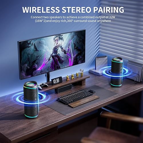 Miniatura 6 de Altavoz Bluetooth con sonido HD, inalámbrico portátil, IPX5 impermeable, hasta 20 horas de reproducción, emparejamiento TWS, Bluetooth 5.3, para el