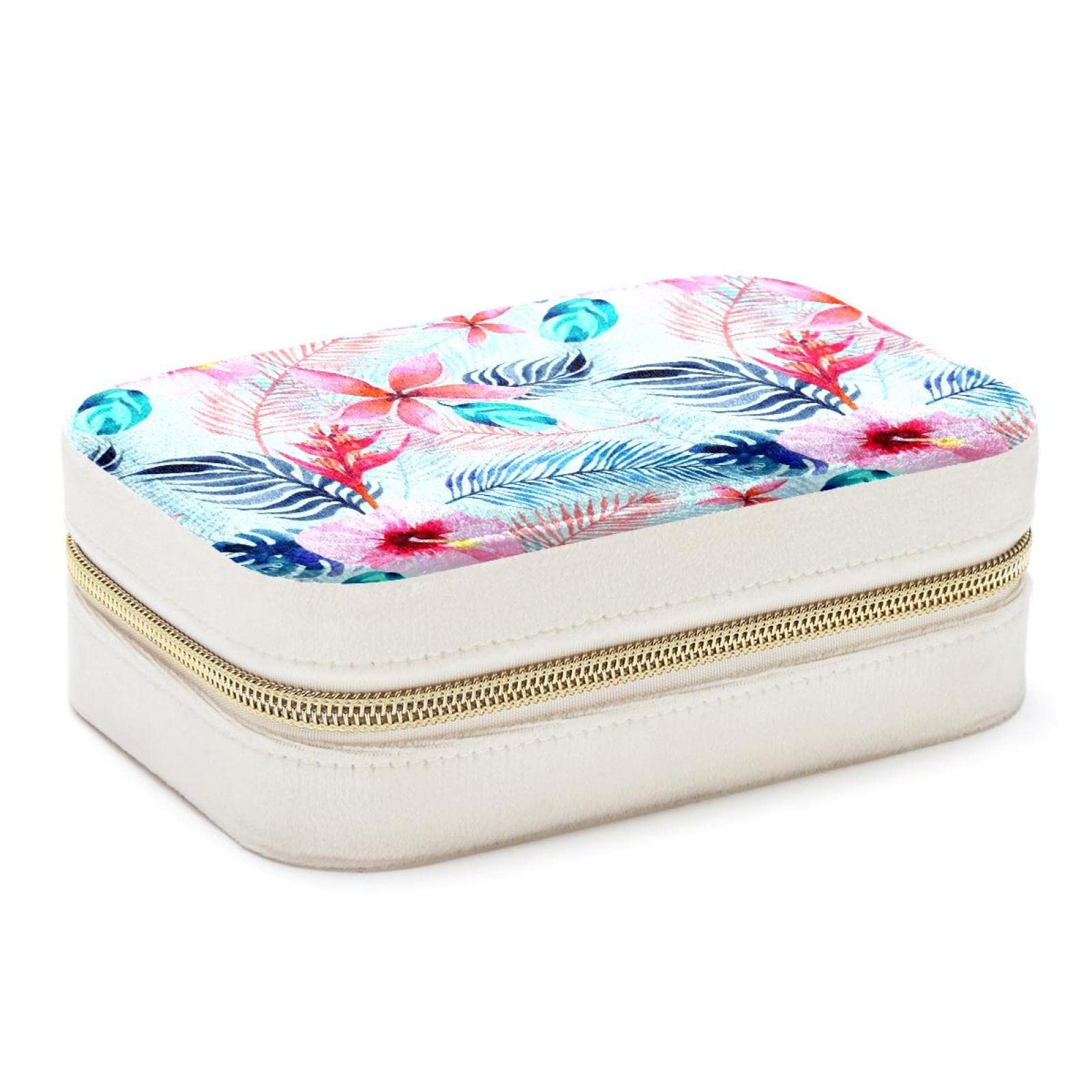 Boîte à bijoux de voyage contre les colliers emmêlés : rangement bleu floral