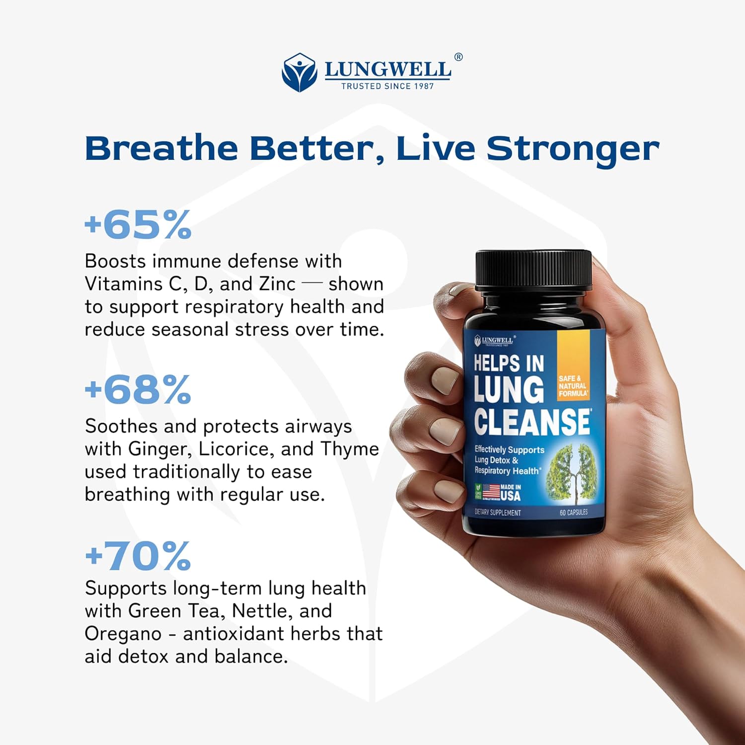 Quit Smoking Aid for Lung Cleanse & Health - Made in USA - Lung Detox with Licorice Root, Ginger & Nettle Root, Green Tea, Thyme & Oregano Leaves for Lung Clear Support & Stress Relief - 60 Capsules image 5 of 6 B07XDPHK6L