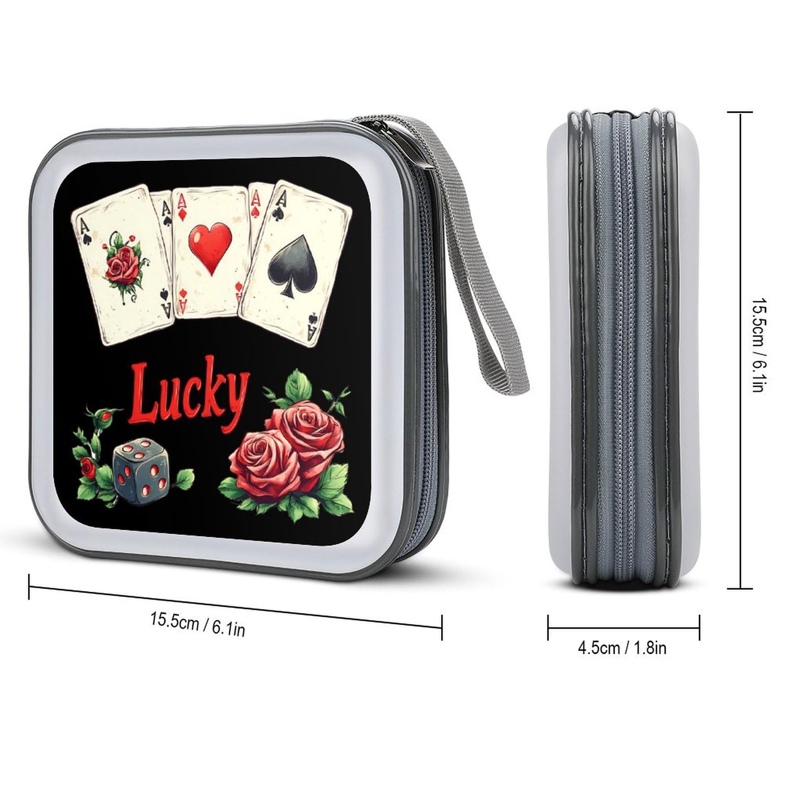 Lucky Gambling Casino Cards And Dice CD Case Plastic DVD Case Holder Wallet Disc Storage Organizer for Car Travel