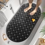 HITSLAM Oval Bath Mat Non Slip, 68x38 CM Bubble Shower Mat for Bathroom, Machine Washable Bathtub Mat Non-Slip with Suction Cups and Drain Holes, Bathroom Accessories, Black