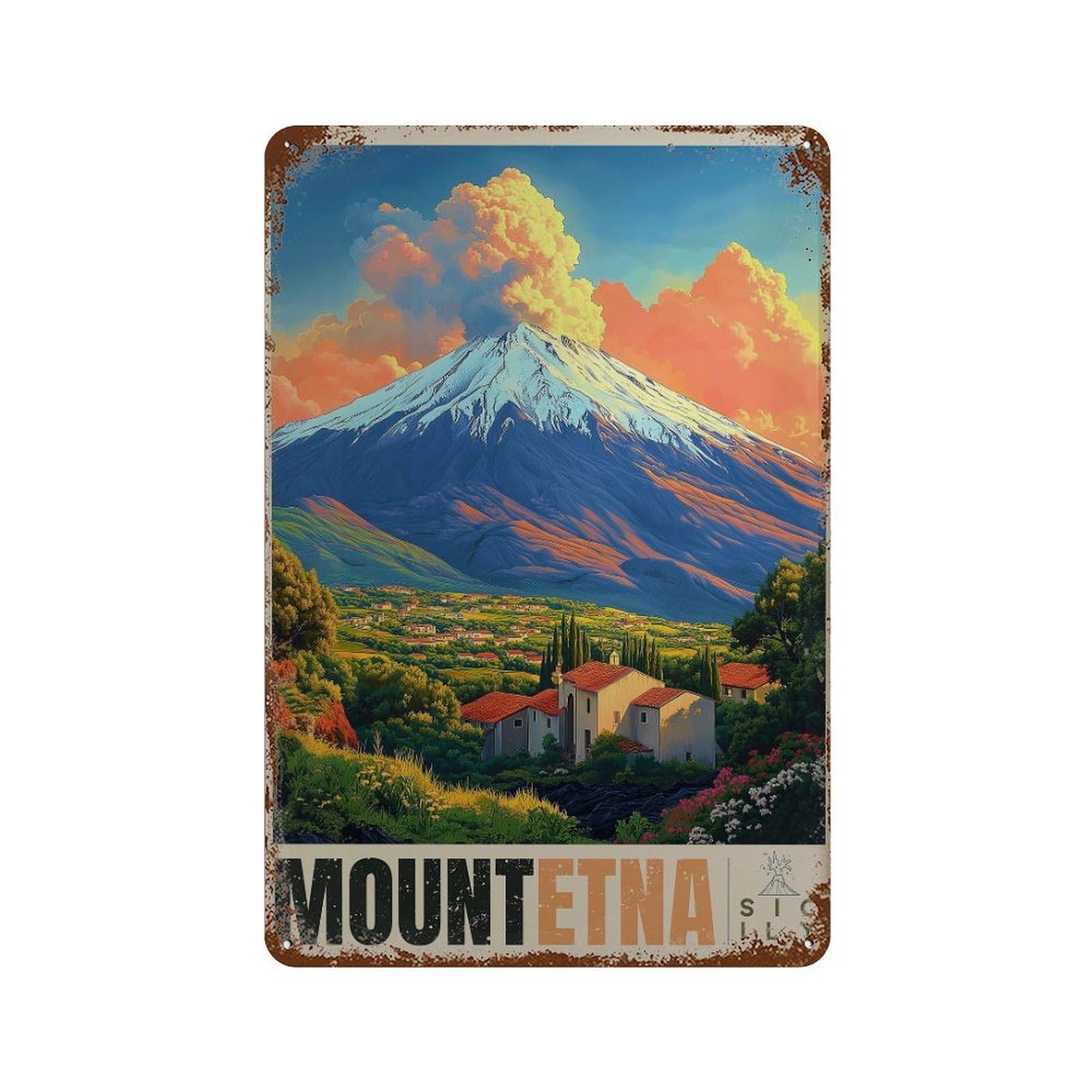 xiaoxiaoshen Mount Etna Sicily Travel Italian Landscape Wall Decor Art Metal Tin Poster Modern Home Decor Art Home Bar Shop Decorations Vintage Sign 30x20cm