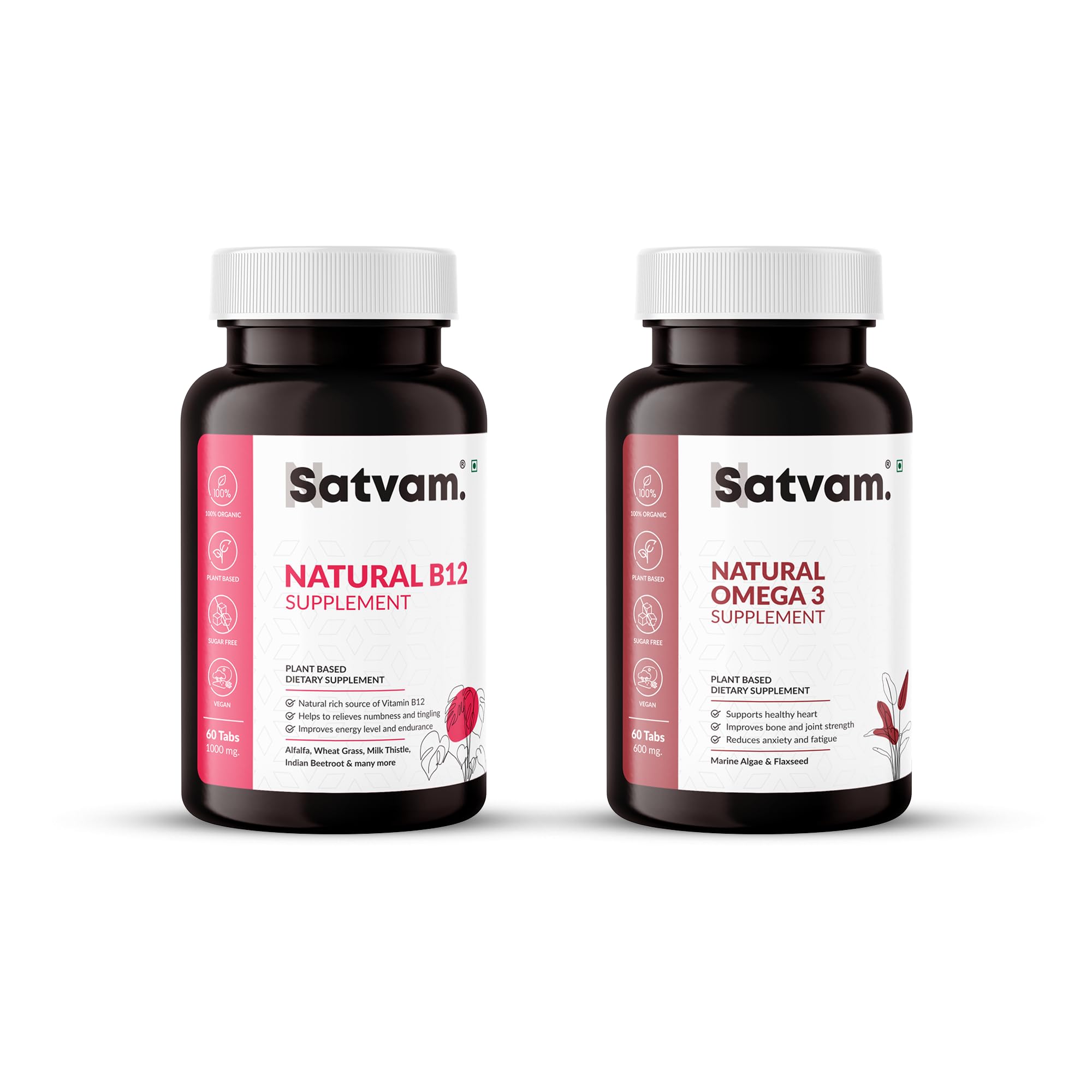 N Satvam - Combo of Natural B12 and Omega 3 | Strengthen Bones and Joints | Relives Numbness and Tingling | Reduces Anxiety and Fatigue | Suitable for Women-(Pack Of 2 60 Tablets Each) (B0CKHSXVZ6) Amazon Price History, Amazon Price Tracker