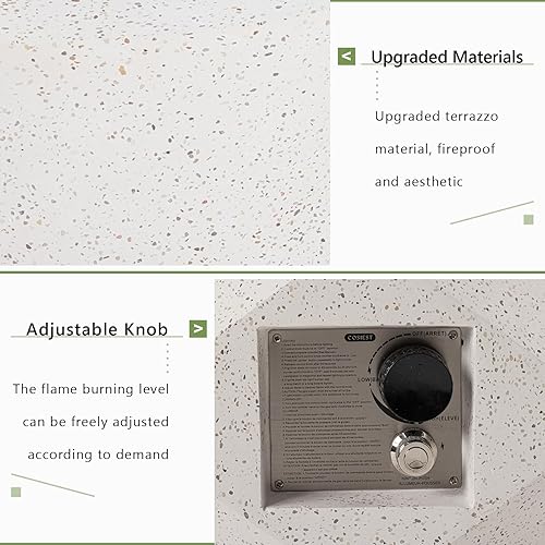 Miniatura 6 de COSIEST Mesa para fogata de propano para exteriores con base hexagonal de piedra sintética blanca terrazo de 24 pulgadas, quemador de acero