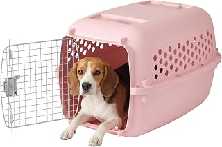 SportPet 32” Medium Front Load Hard Sided Pet Carrier Kennel – Secure Portable Easy Access Durable Plastic Travel Crate - Dog, Cat, Rabbit, & Small Pet, Ventilated Shell for Car, Vet, & Home – Pink