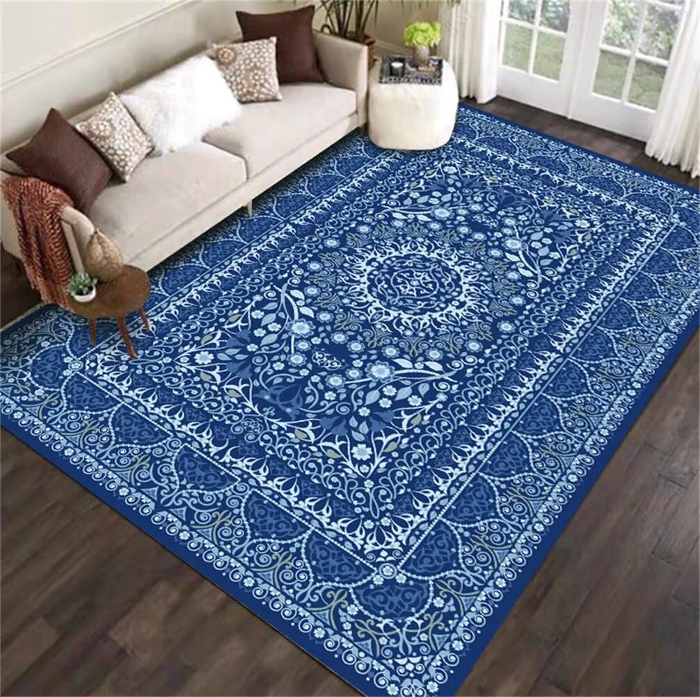 Tapis chambre garçon bleu 50x80 cm au motif floral pastoral pour design de salon