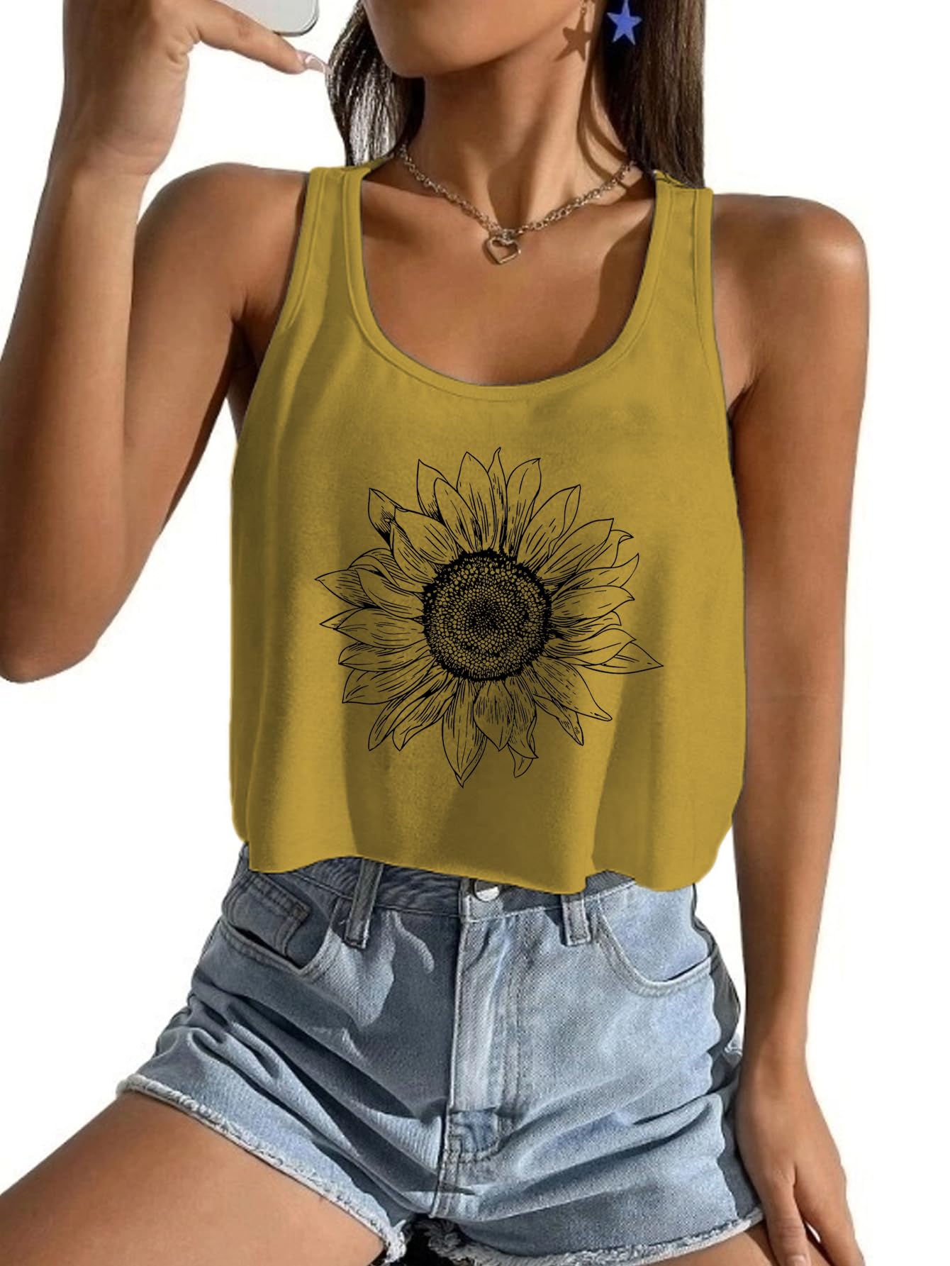 Women's Casual Summer Crop Top Cute Sunflower Graphic Crop Top for Teen Girl