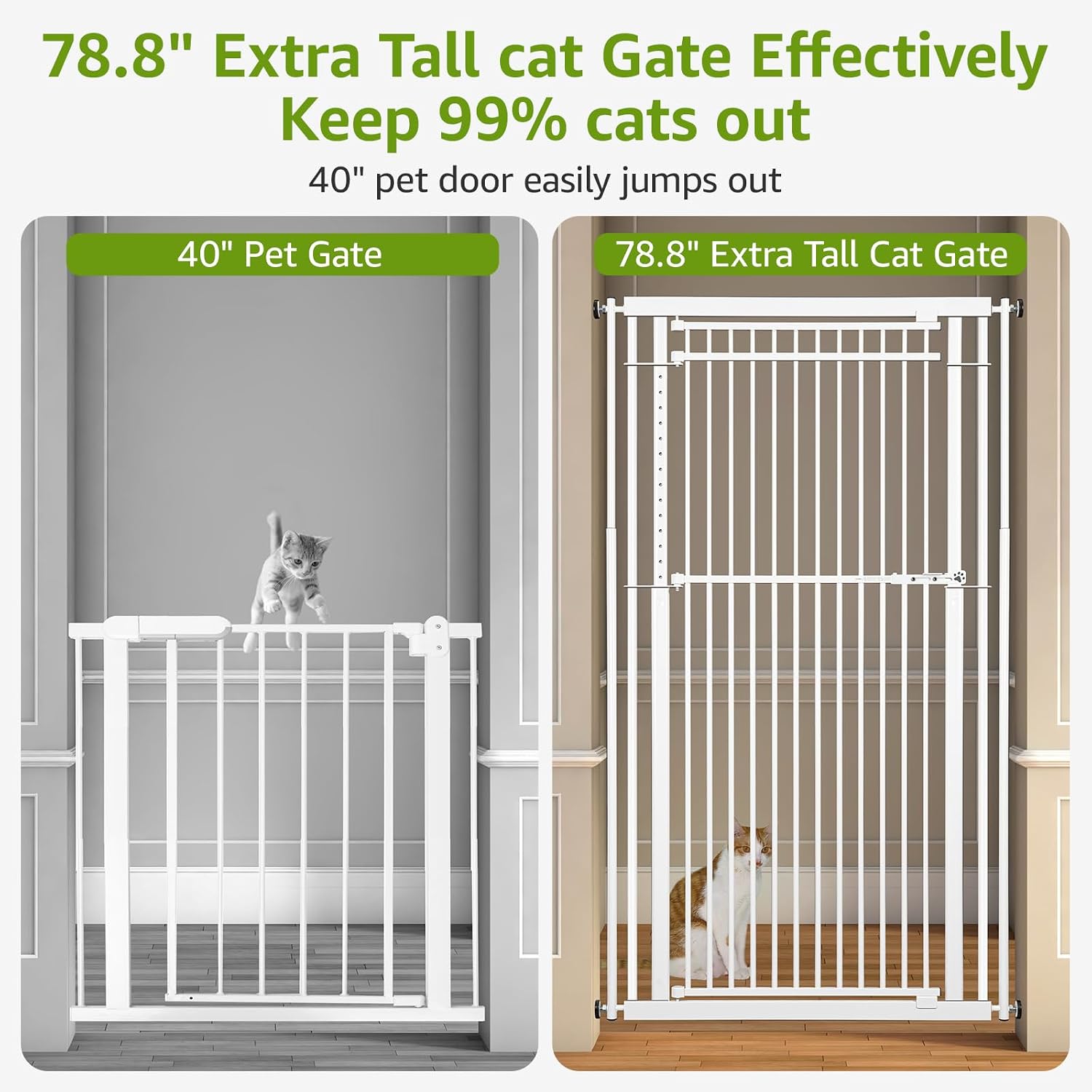 78.8" Extra Tall Cat Gate, 32.8-37.4" Wide Tall Dog Gate for Doorways/Hallways, NO Drilling Pressure Mounted Pet Gate for Stairs, Studio, Kitchen (White)