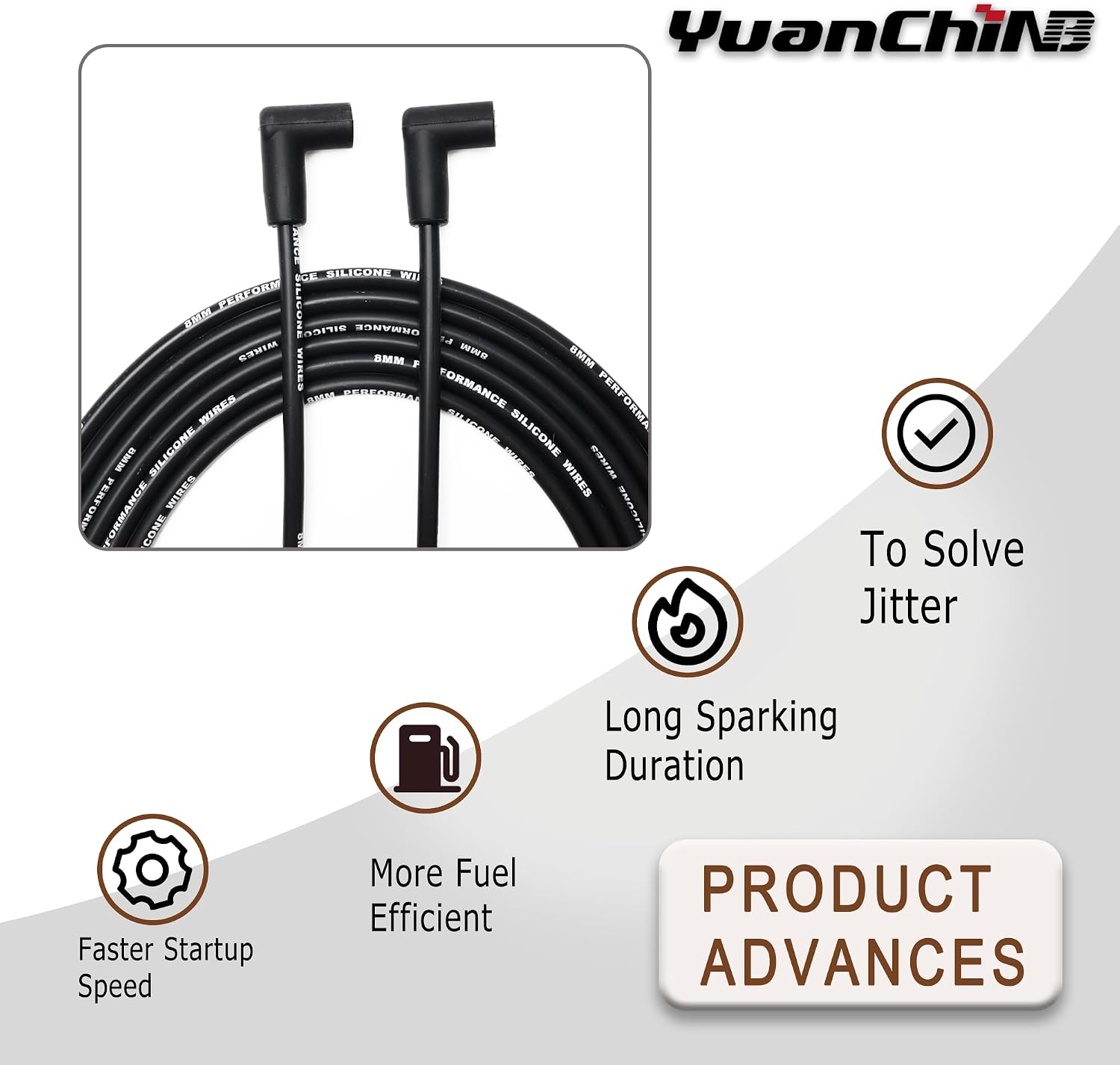 8.0mm Black Silicone Ignition Spark Plug Wire Set with HEI Distributor Compatible with Chevy GMC Small Block SBC Valve Cover Wires 265 267 283 302 305 307 327 350 400