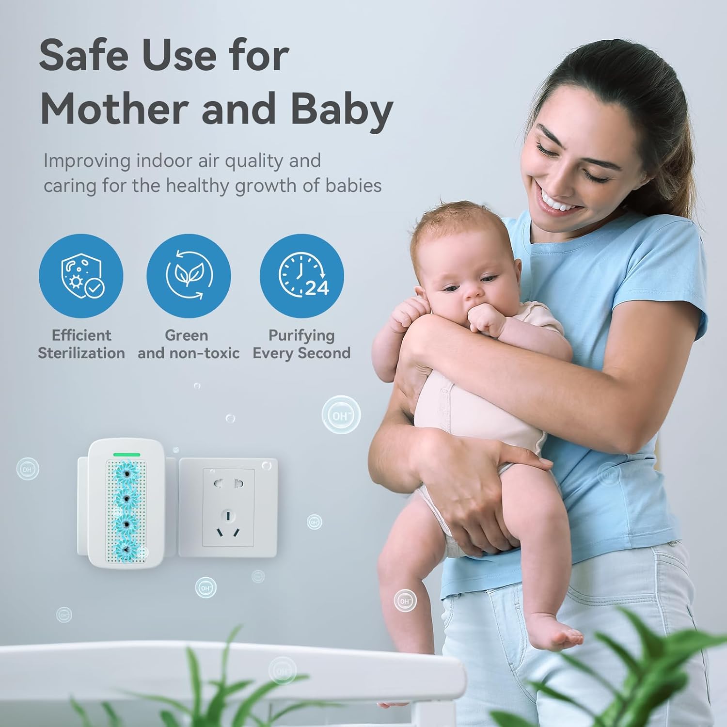 Plug-In Air Purifier (4 Pack), Negative Ion Air Purifiers Ionizer for Home, Bedroom, Office, Basement Kitchen Air Freshener Odor Reducer Pets Smoke Smell (Silver)