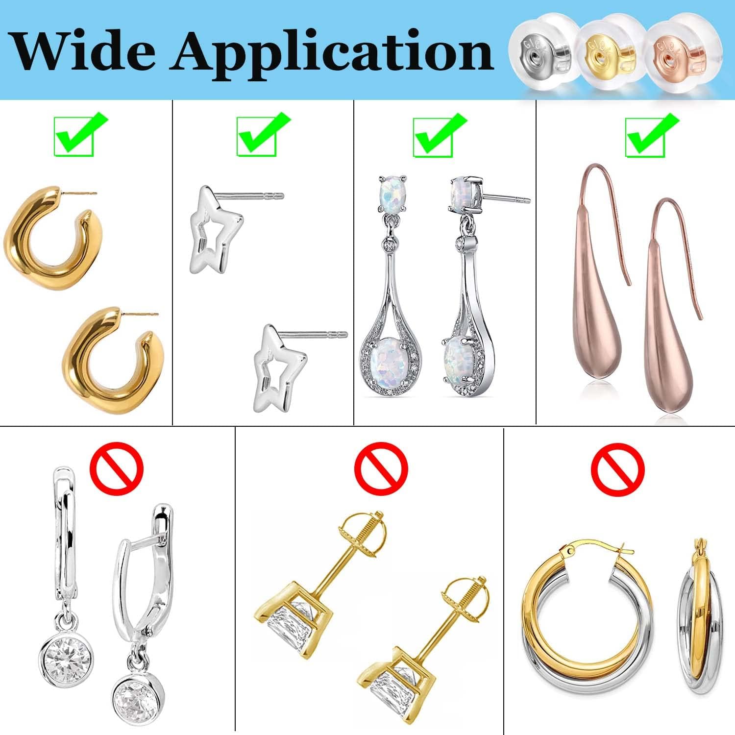 Earring Backs 18K Gold Locking Silicone Earring Backs Replacements for Studs/Droopy Ears/Heavy Earrings, No-Irritate Hypoallergenice Backings for Women Men Transparency White Color - Image 4