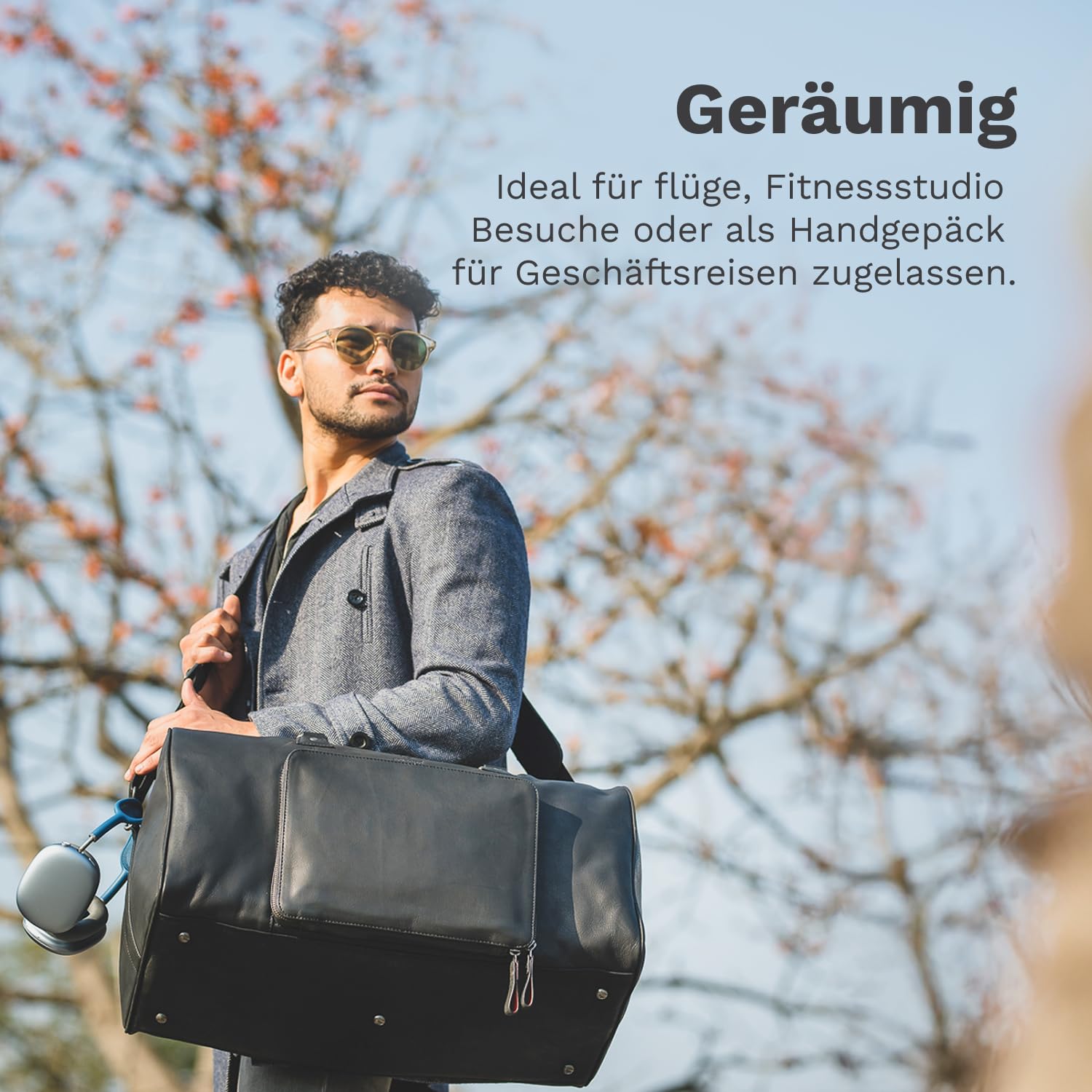 DONBOLSO® Weekender Neapel - Hochwertige Reisetasche Herren groß - Leder Reisetasche Schwarz - Größe L mit 40 Litern, Handgepäck Ledertasche - Klassischer Donbolso Vintage Schwarz