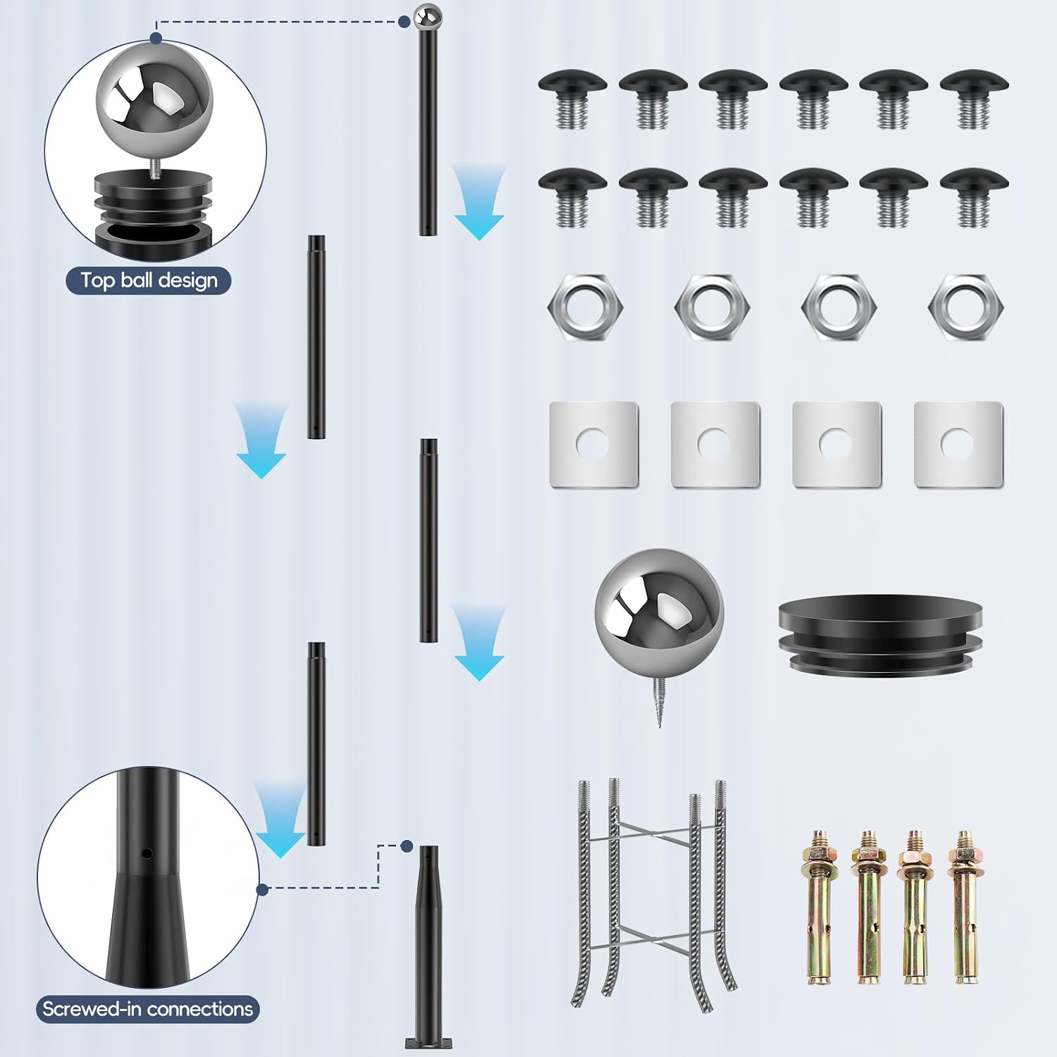 Street Light Pole 16Ft Tall, Street Lamp Post for Outdoor Lighting Fixtures with Two Types of Ground Mounting Brackets, Outdoor Light Pole for Parking Lot, Patio, Street, Backyard, Exterior House