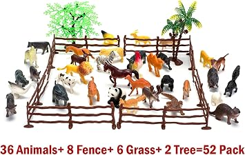 Kimicare Animal Figurines Toys, 46 Pcs Small Mini Realistic Safari Zoo Plastic Animals Figures Learning Educational Toy Set for Kids Toddlers Jungle Wild Forest Animals Playset Cupcake Topper