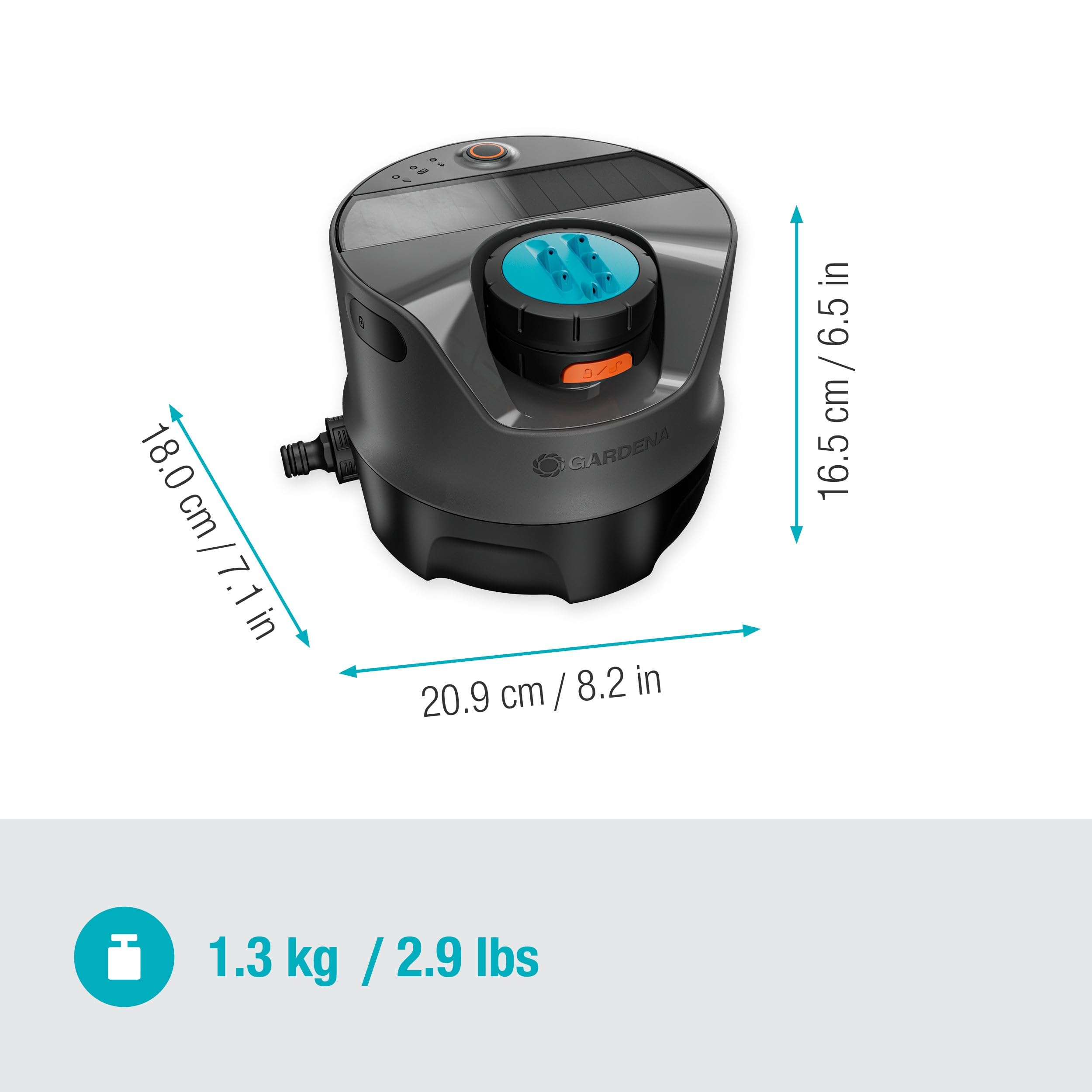 Gardena AquaPrecise Bewässerungssystem für Rasenflächen bis zu 320 m²: solarbetrieben, gleichmäßige Wasserverteilung, für jede Gartenform, Bluetooth, einfache Installation (16000-20)