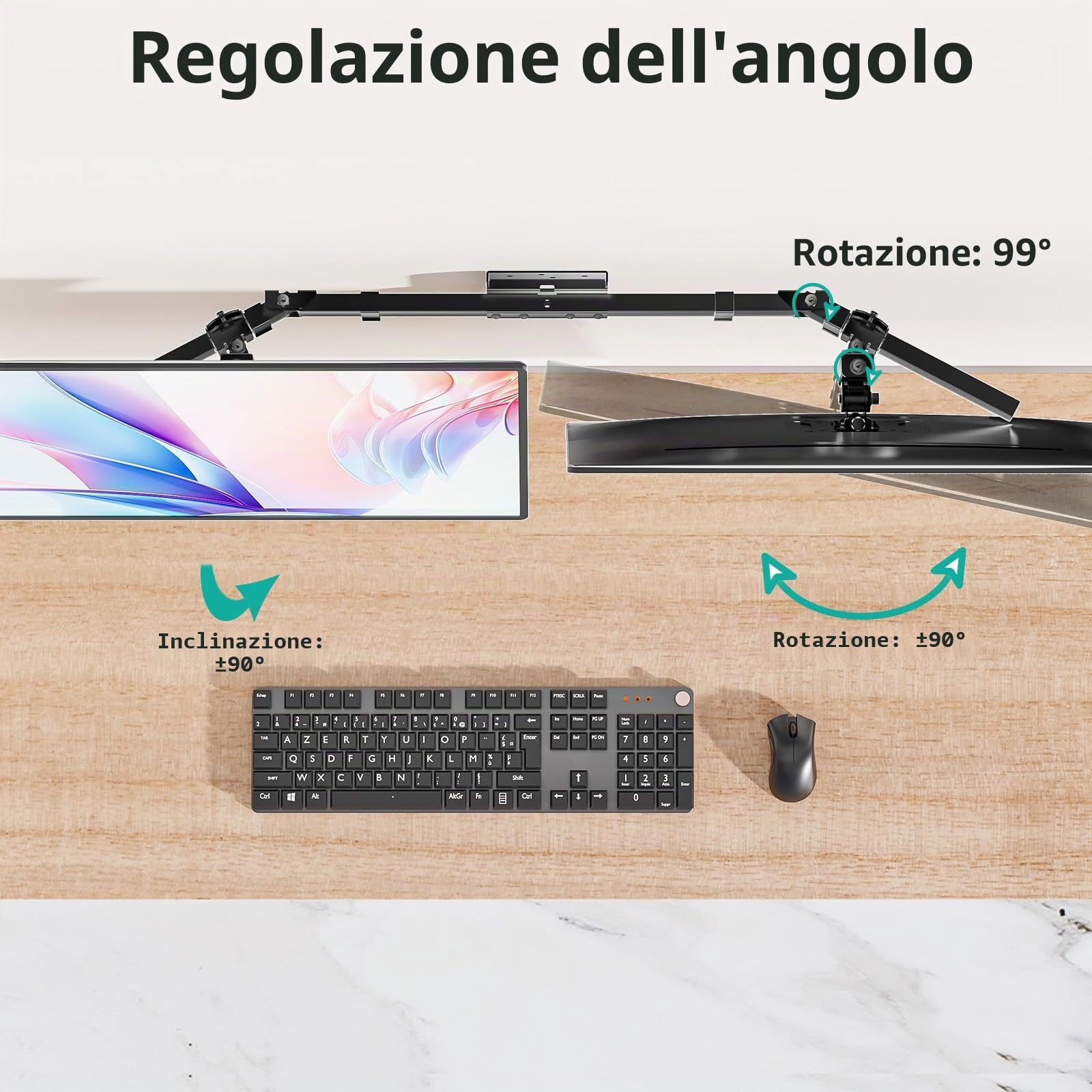 WALI Supporto Monitor Muro da 17 a 38 Pollici, Braccio per Monitor Ultra Wide per 2 Monitor, Orientabile e Inclinabile, con Fori di Fissaggio 75x75/100x100 (012ARM-38), Nero