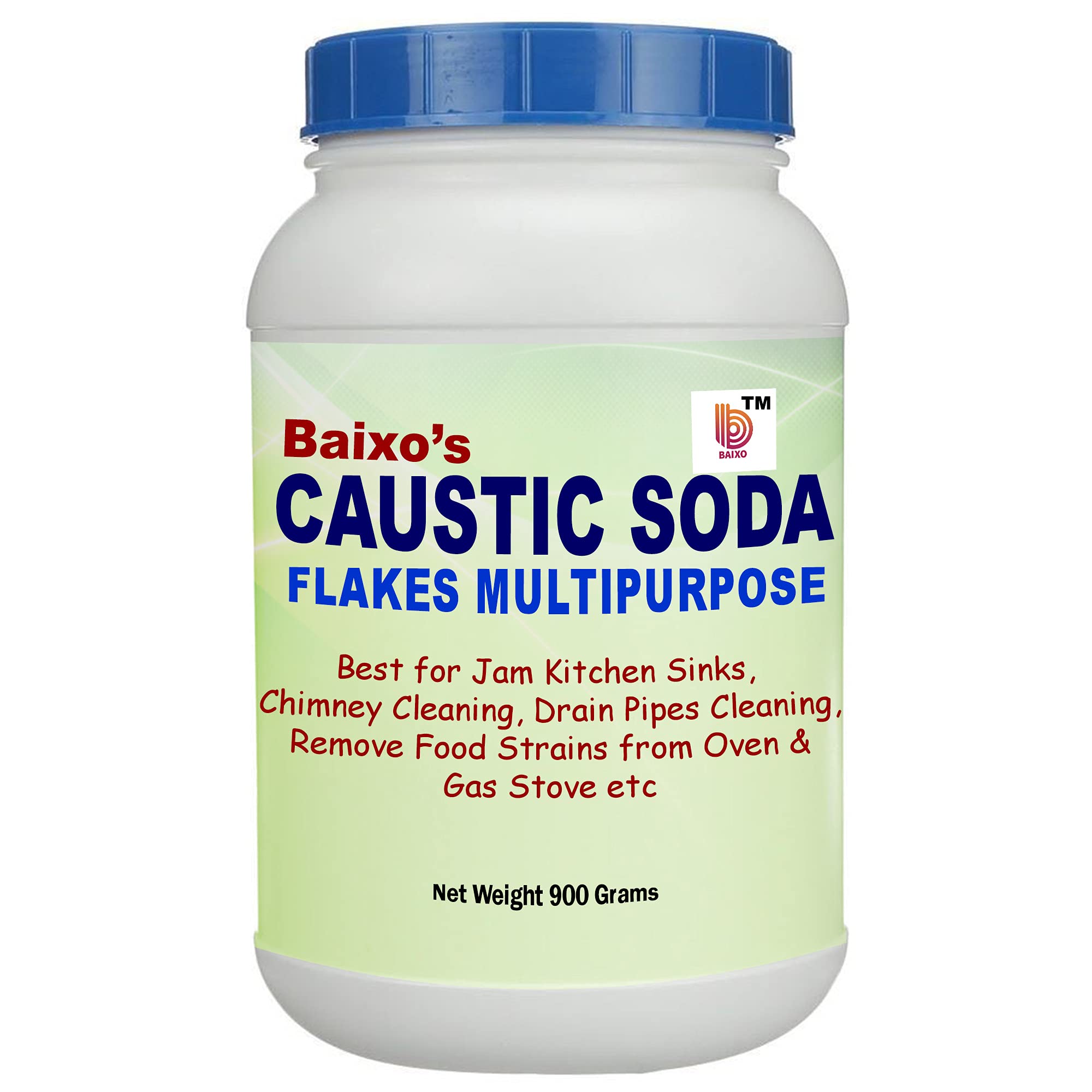 Baixo Drain & Chimney Cleaner Flakes to Clear Clogged Sinks & Pipes 900 Grams (Caustic Soda)…