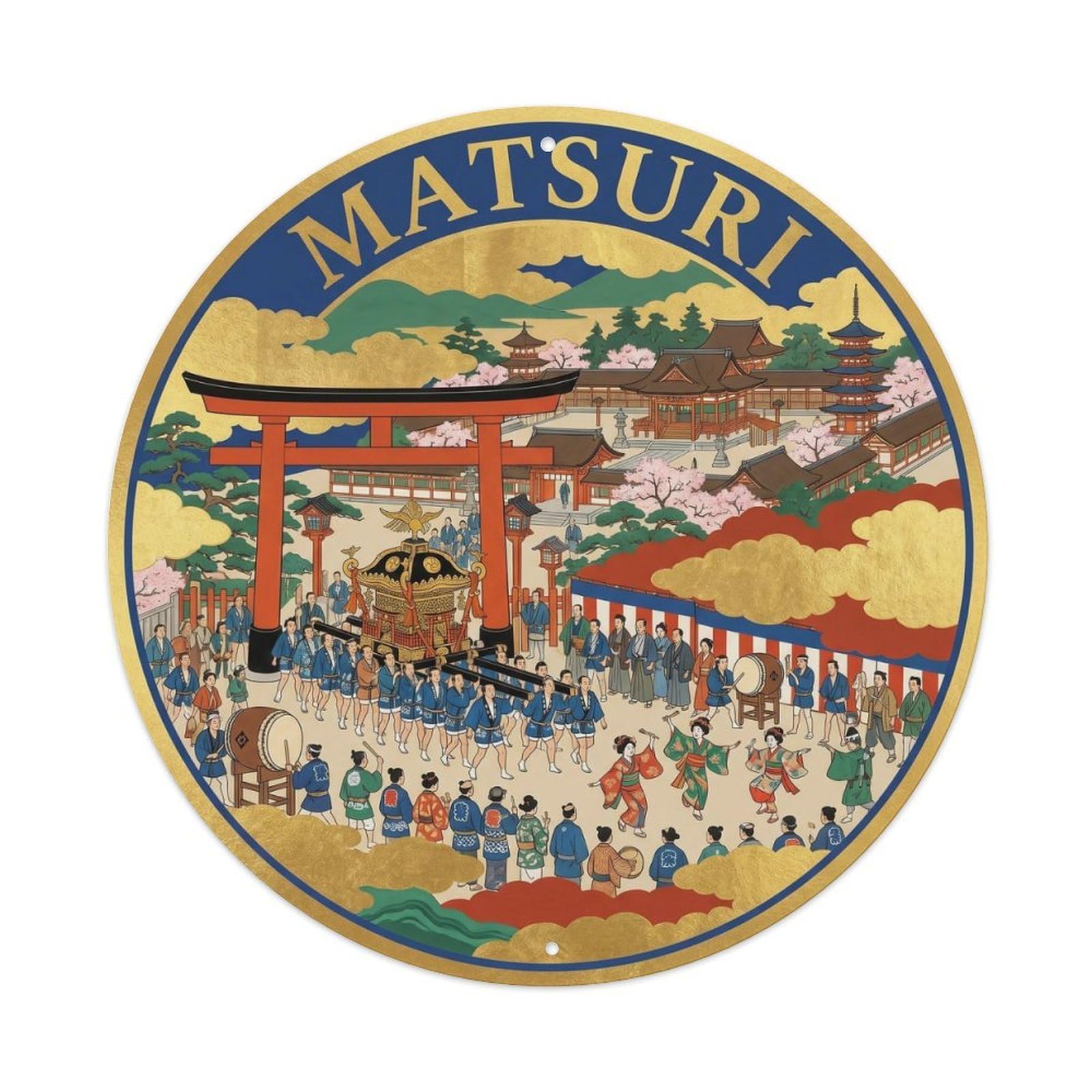 Olyhtr 8X8inch Classic Style Torii Festival Procession Heritage Travel Japan Shrine Metal Tin Sign