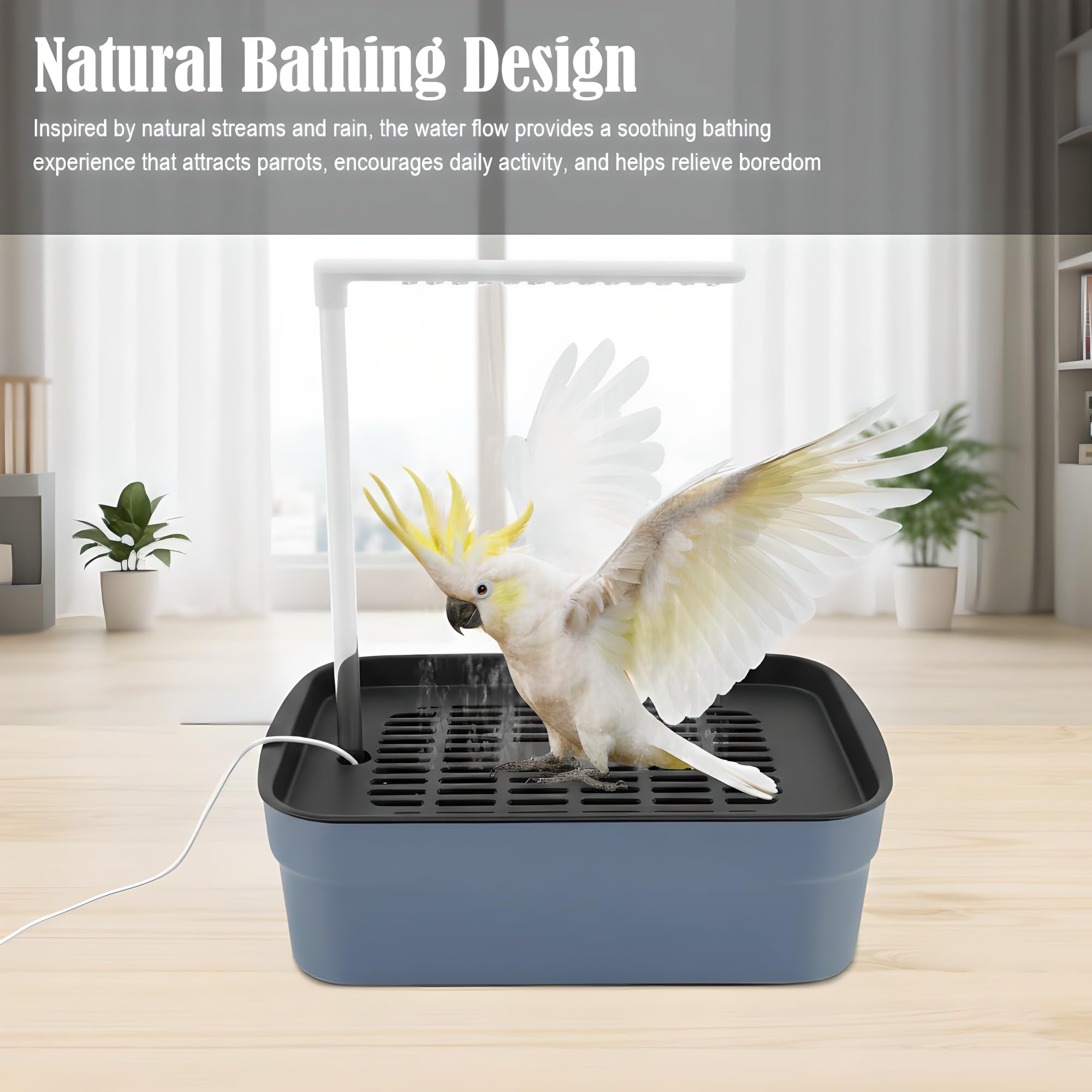 Ducha automática para pájaros con bomba, fuente de flujo de agua ajustable, alimentación por USB, ideal para pájaros pequeños a medianos, incluye accesorio para jaula de loros