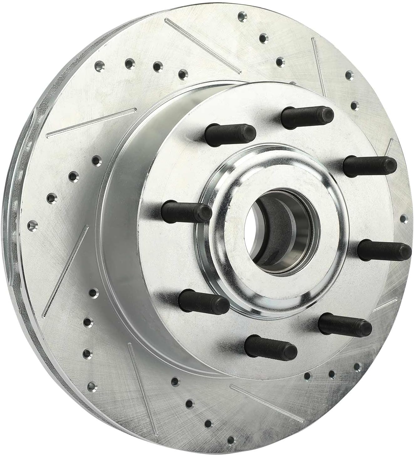 A-Premium 13.66 inch (347 mm) Front Drilled and Slotted Disc Brake Rotors + Ceramic Pads Kit Compatible with Select Ford Models - F-250 Super Duty 2005-2007, F-350 Super Duty 2005-2007, RWD, 6-PC Set