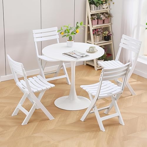 Miniatura 8 de BOOSDEN Paquete de 4 sillas plegables de plástico, sillas apilables plegables para patio con respaldo para interiores y exteriores, comedor, fiesta,