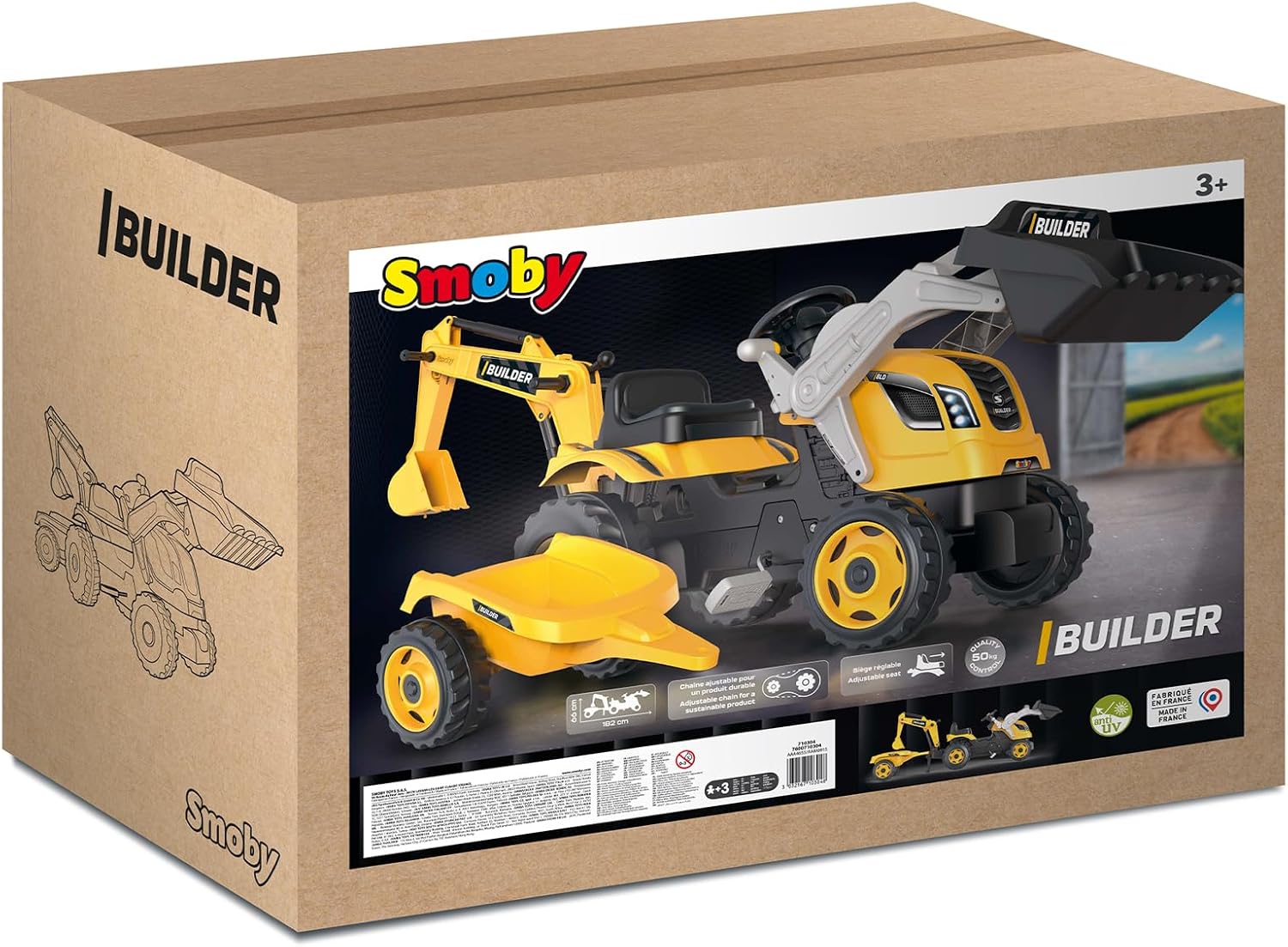 Child using the Smoby Builder Max Tractor's backhoe
