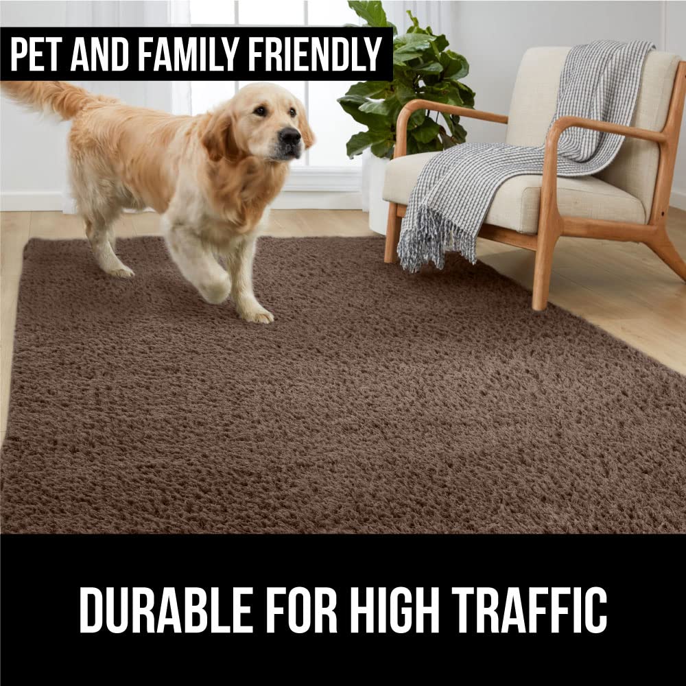 Gorilla Grip Soft Faux Fur Area Rug, Washable, Shed and Fade Resistant, Grip Dots Underside, Fluffy Shag Indoor Bedroom Rugs, Easy Clean, for Living Room Floor, Nursery Carpets, 4x6 FT, Brown