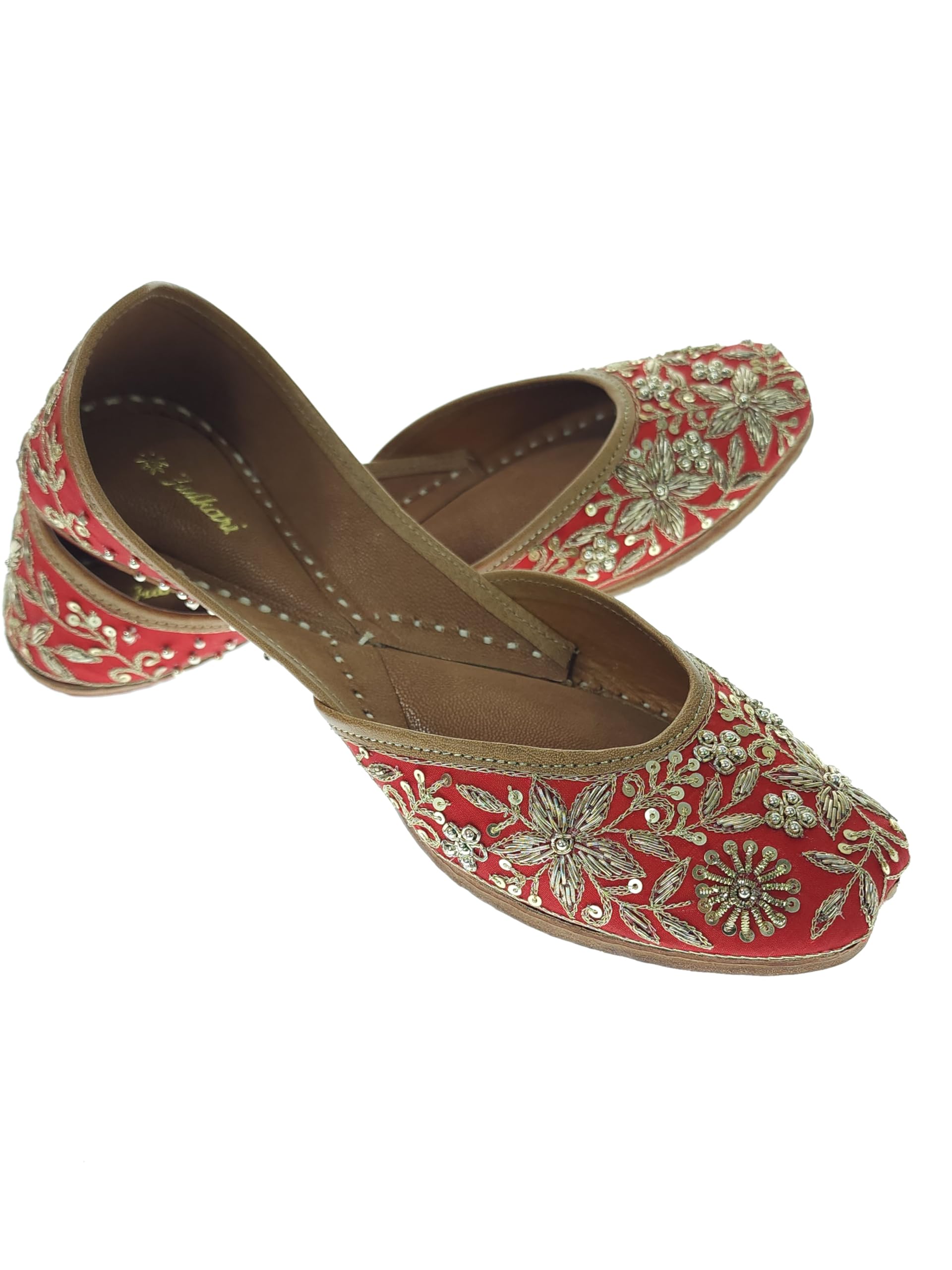 Women Azalea Red Gold Soft Embroidered Jutis | Bite and Pinch Free Jutti | Punjabi Formal Juttis | Girl's Wedding Flat Ladies Mojari | Formal Ethnic Juti |-image-20
