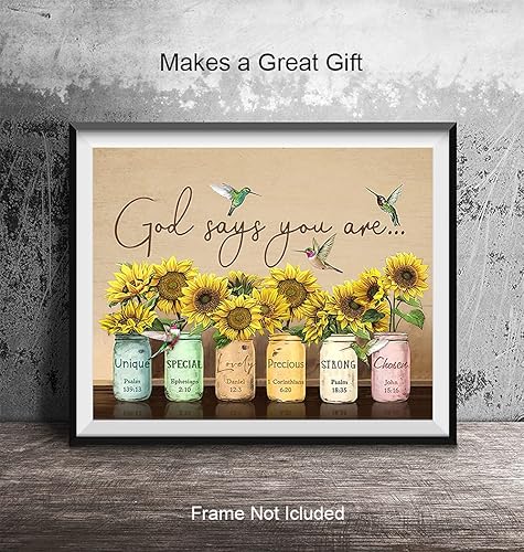 Vista 5 de God Says You Are Wall Art - Christian Affirmations - Religious Encouragement Gifts for Women - Inspirational, Psalms, Bible Verses, Scripture Wall