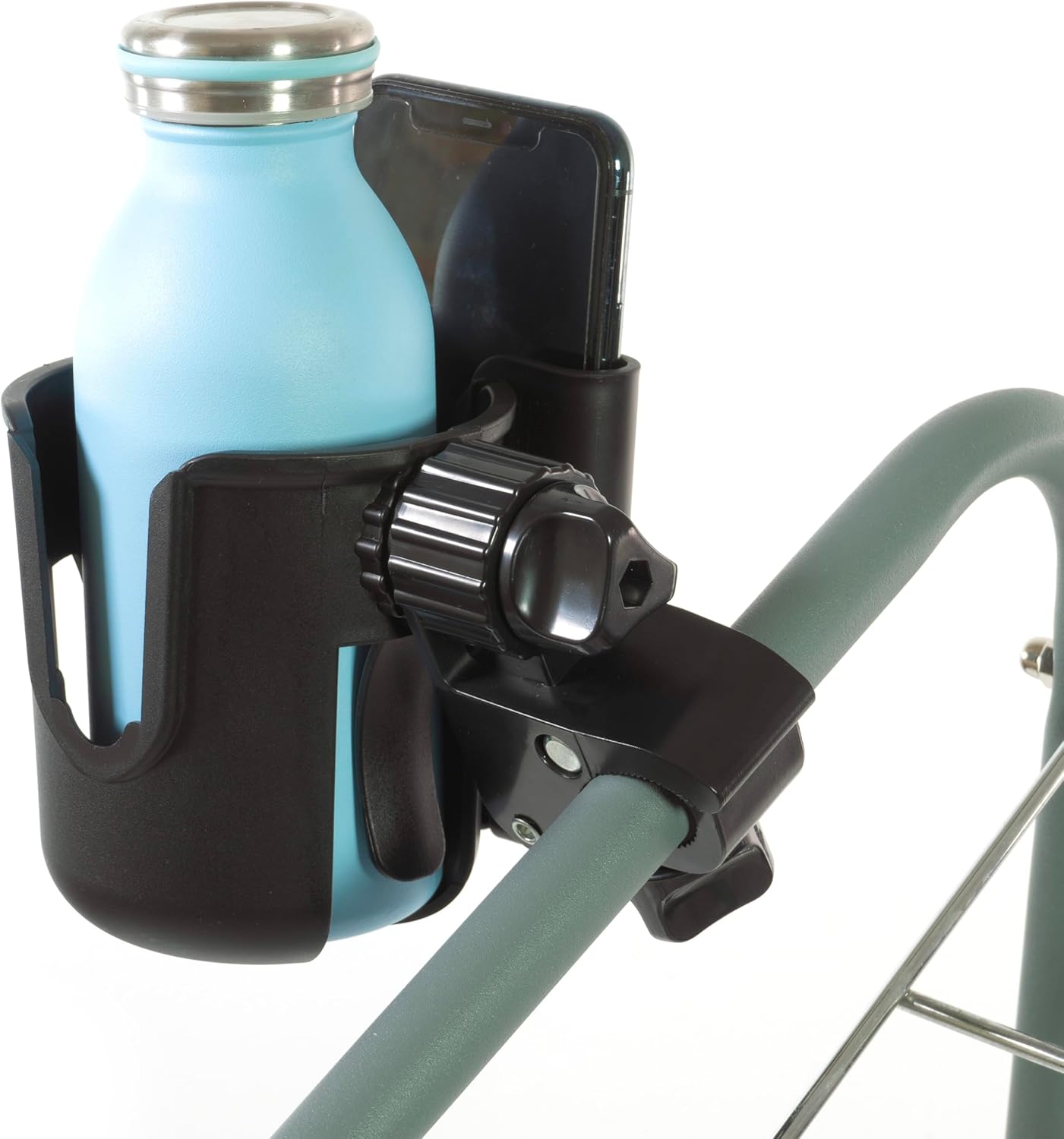 Fabricko Mic Stand Cup Holder with Phone Holder, 2-in-1 Cup Phone Holder also for Stroller, Bike, Wheelchair, Walker, Scooter, treadmill, golf cart, shopping cart, beach chair.